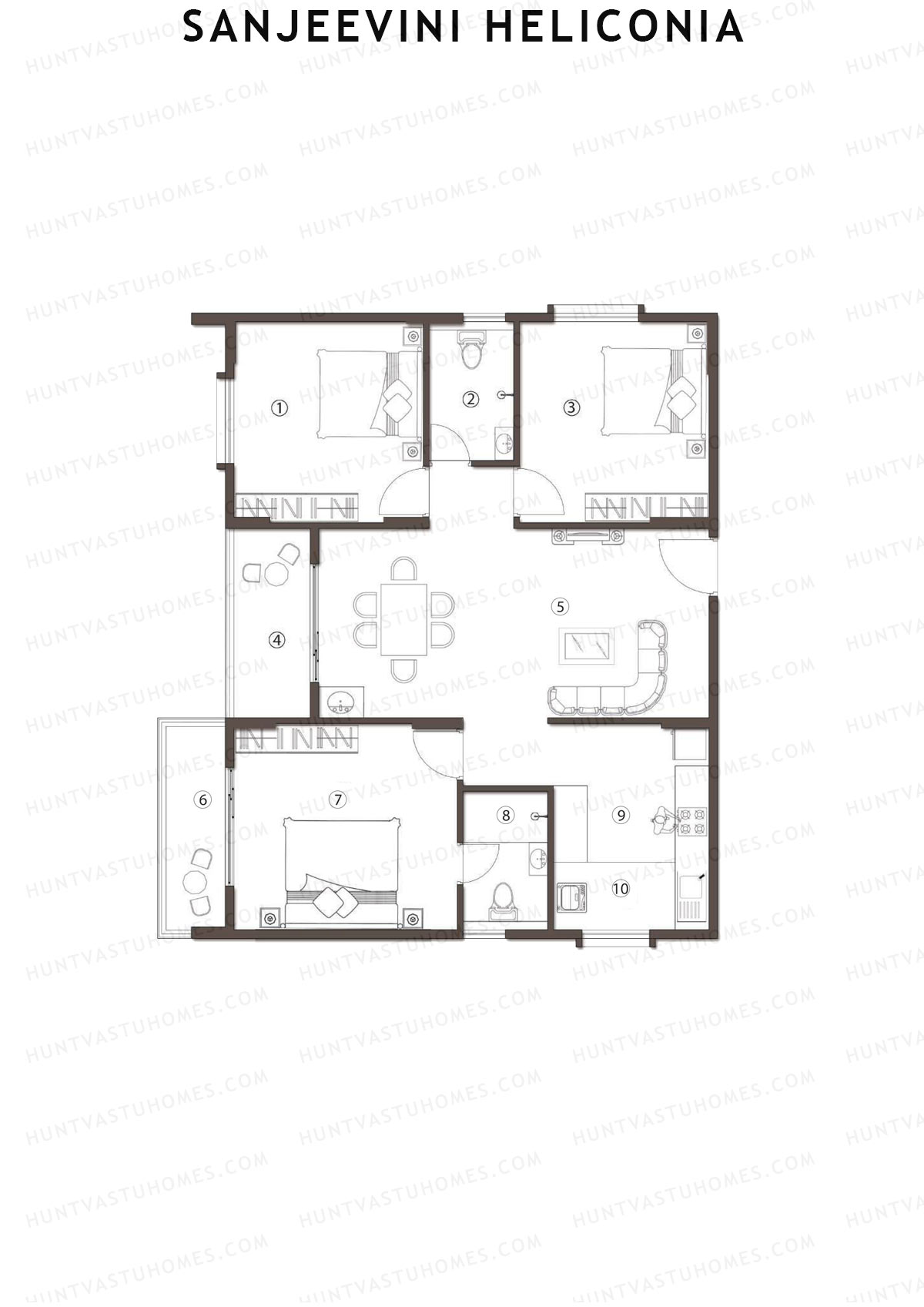 Sanjeevini Heliconia, Block B, Unit B8, 3BHK, Super Area 1410   sq ft 