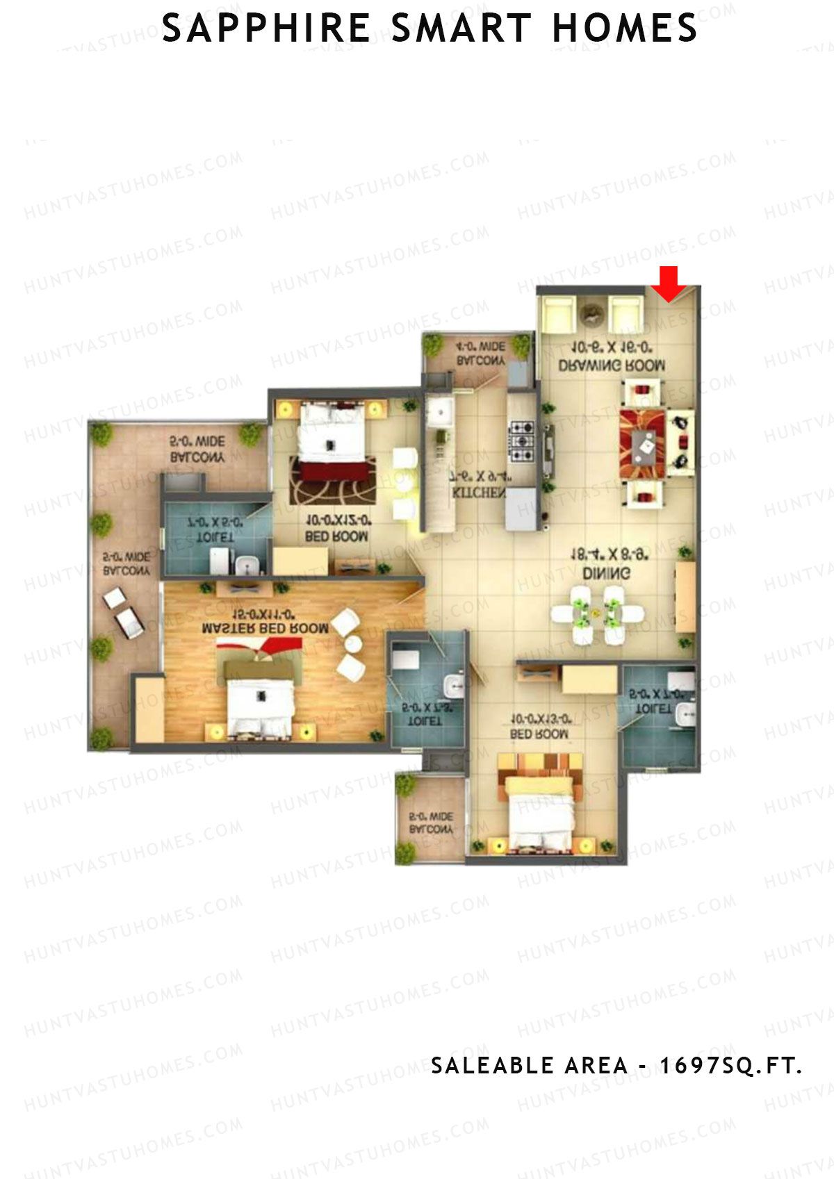 Sapphire Smart Homes Tower A2 Unit 1 (type e) Floor Plan