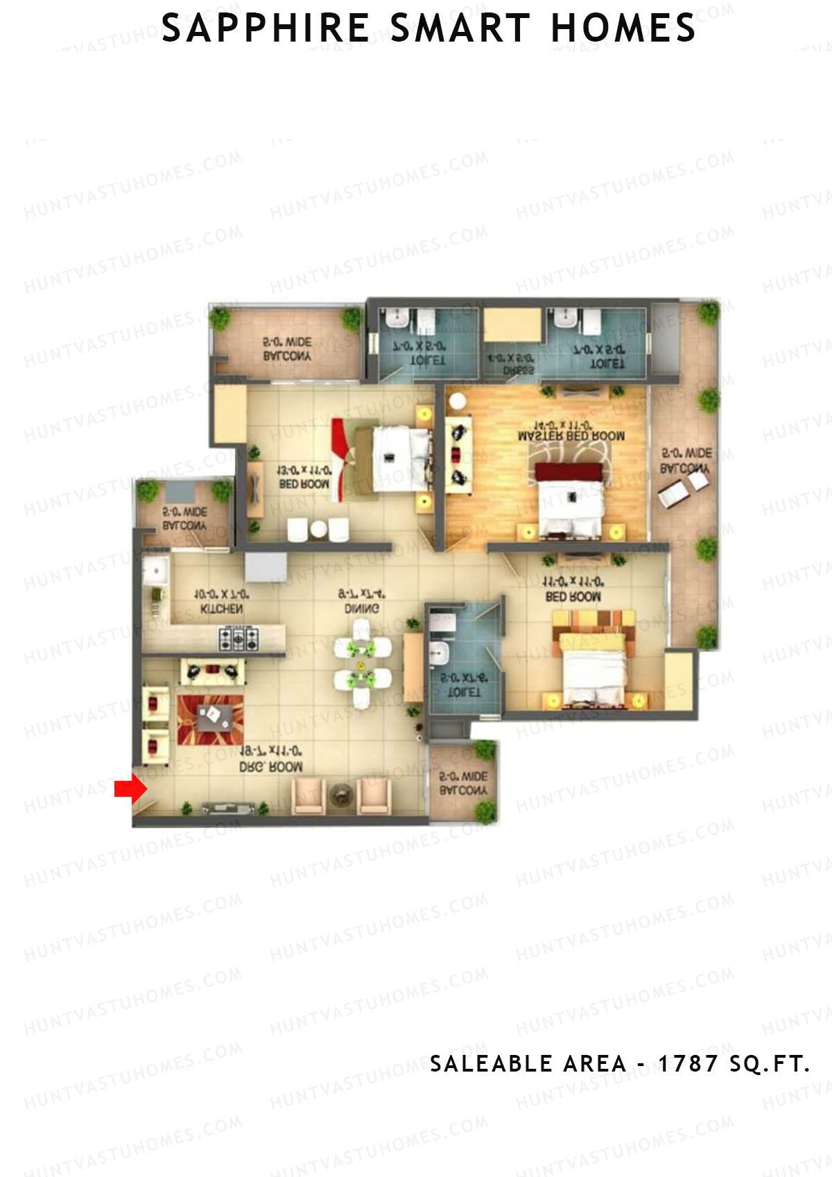 Sapphire Smart Homes Tower A2 Unit 3 (type g) Floor Plan