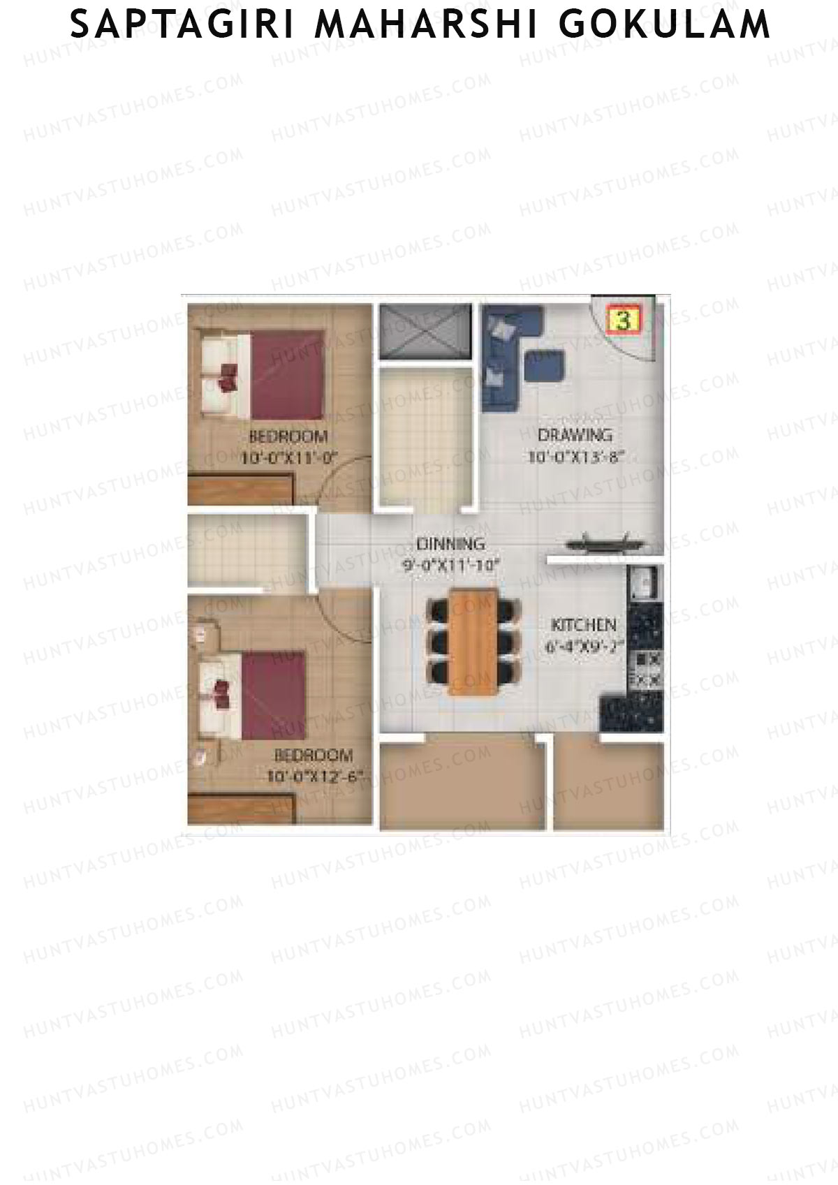 Saptagiri Maharshi Gokulam Block A Unit 3 Floor Plan