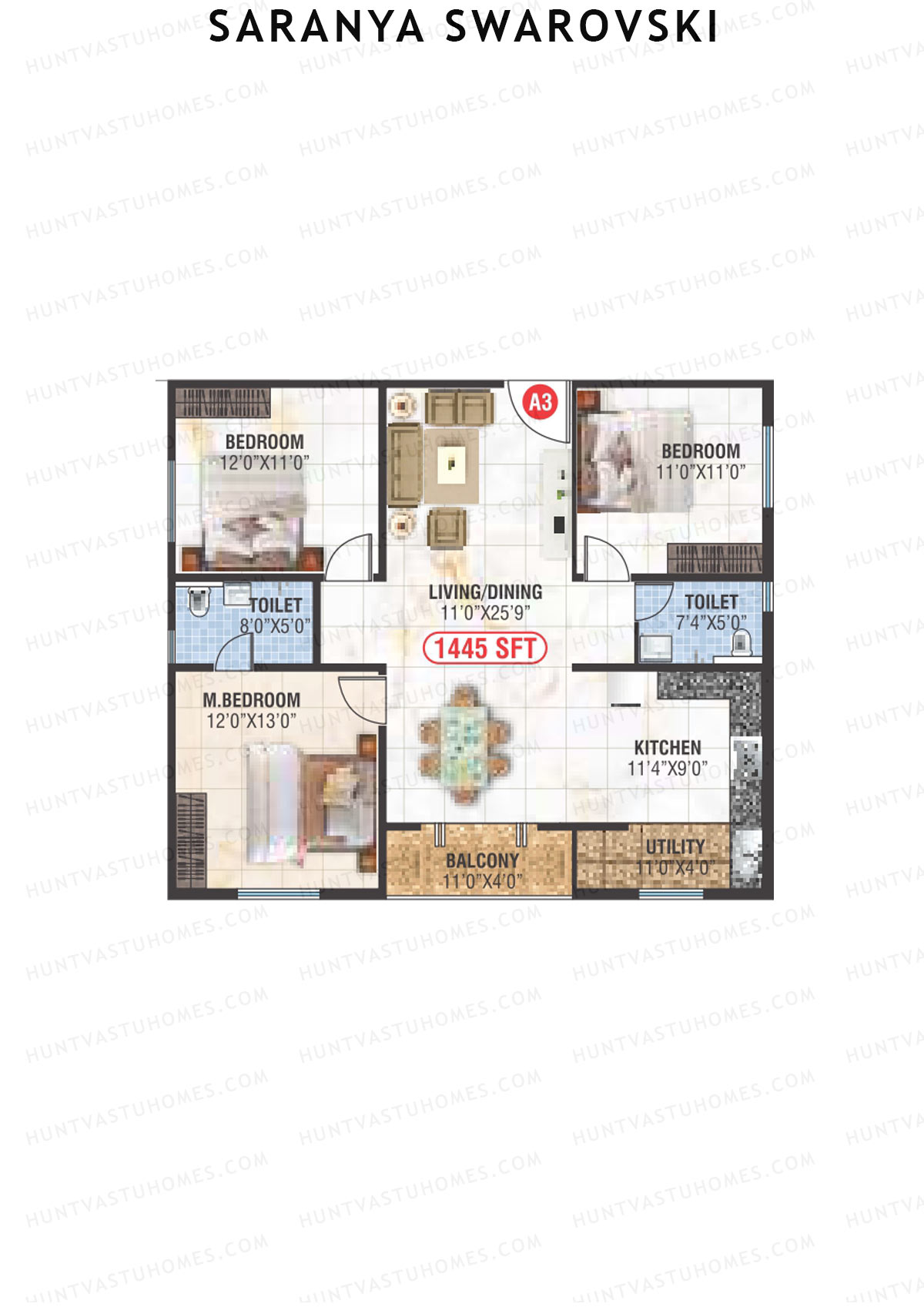 Saranya Swarovski Block A Unit A3 Floor Plan