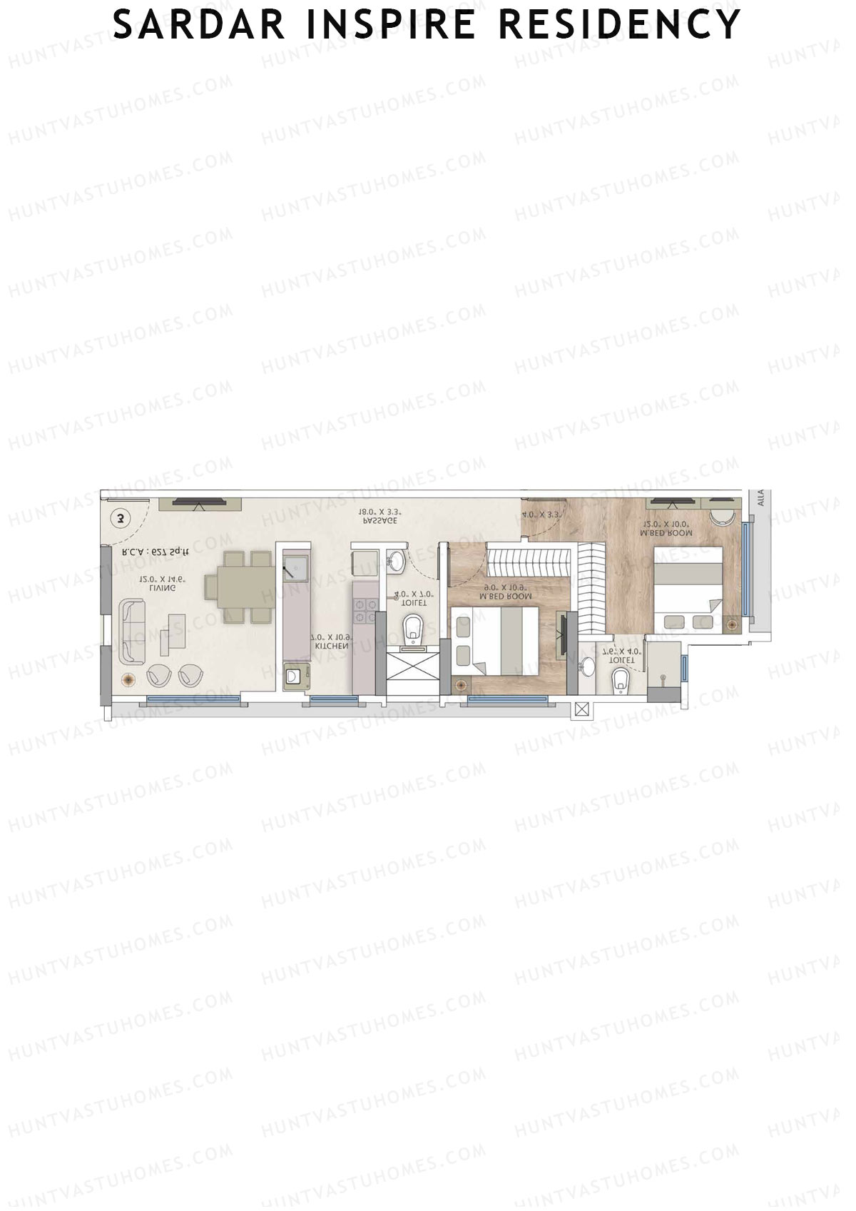Sardar Inspire Residency, Wing A, Unit 4, 2BHK, Carpet Area 627   sq ft 