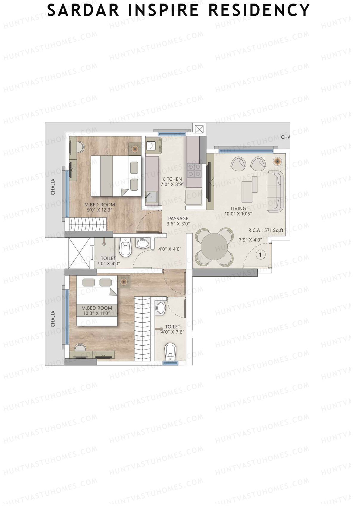 Sardar Inspire Residency, Wing C, Unit 1, 2BHK, Carpet Area 571   sq ft 