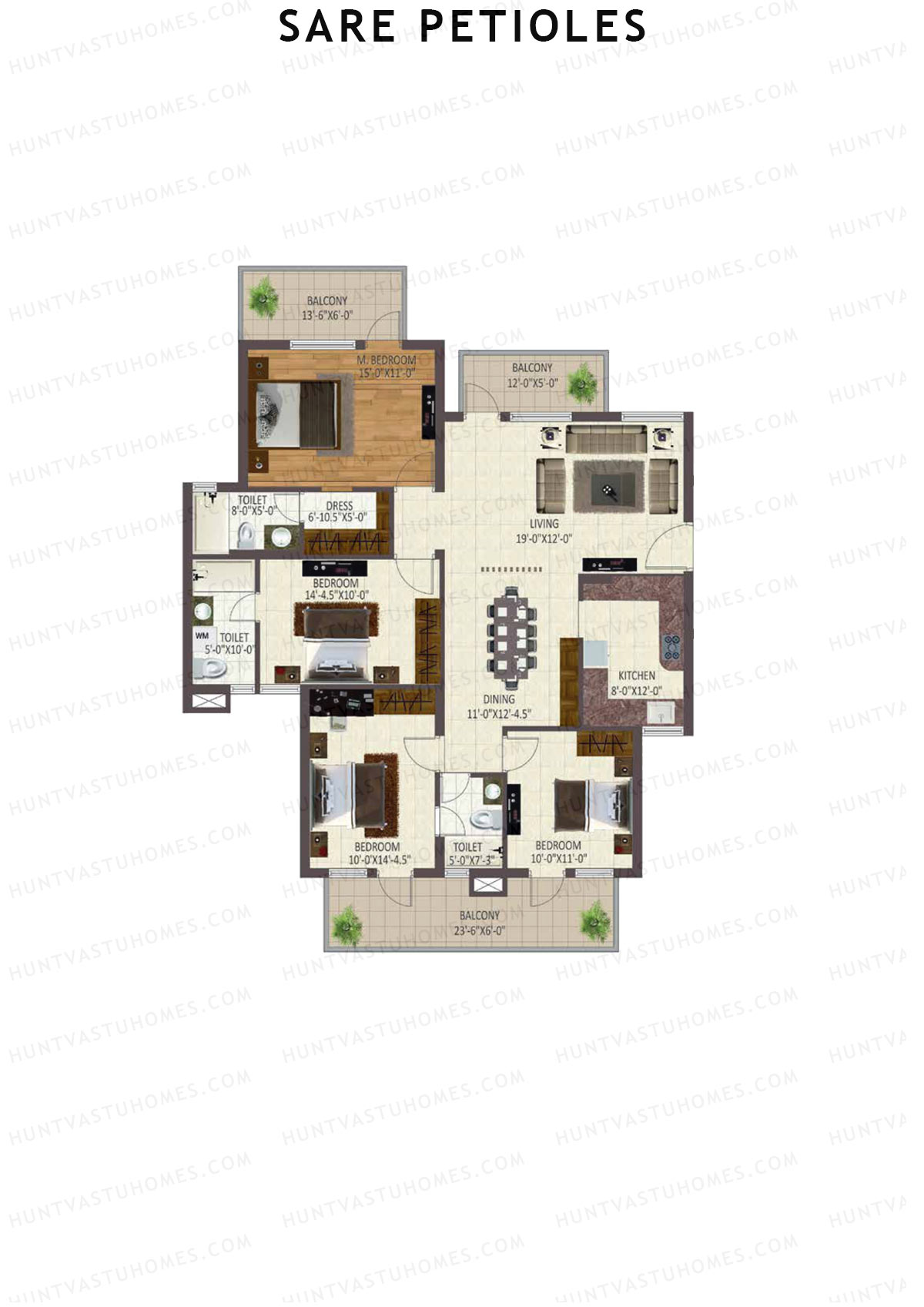 Sare Petioles, Tower P5, Unit 1, 4BHK, Super Area 2040   sq ft 