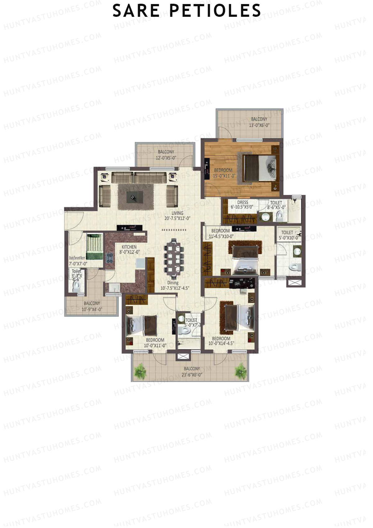 Sare Petioles, Tower P5, Unit 3, 4BHK, Super Area 2226   sq ft 