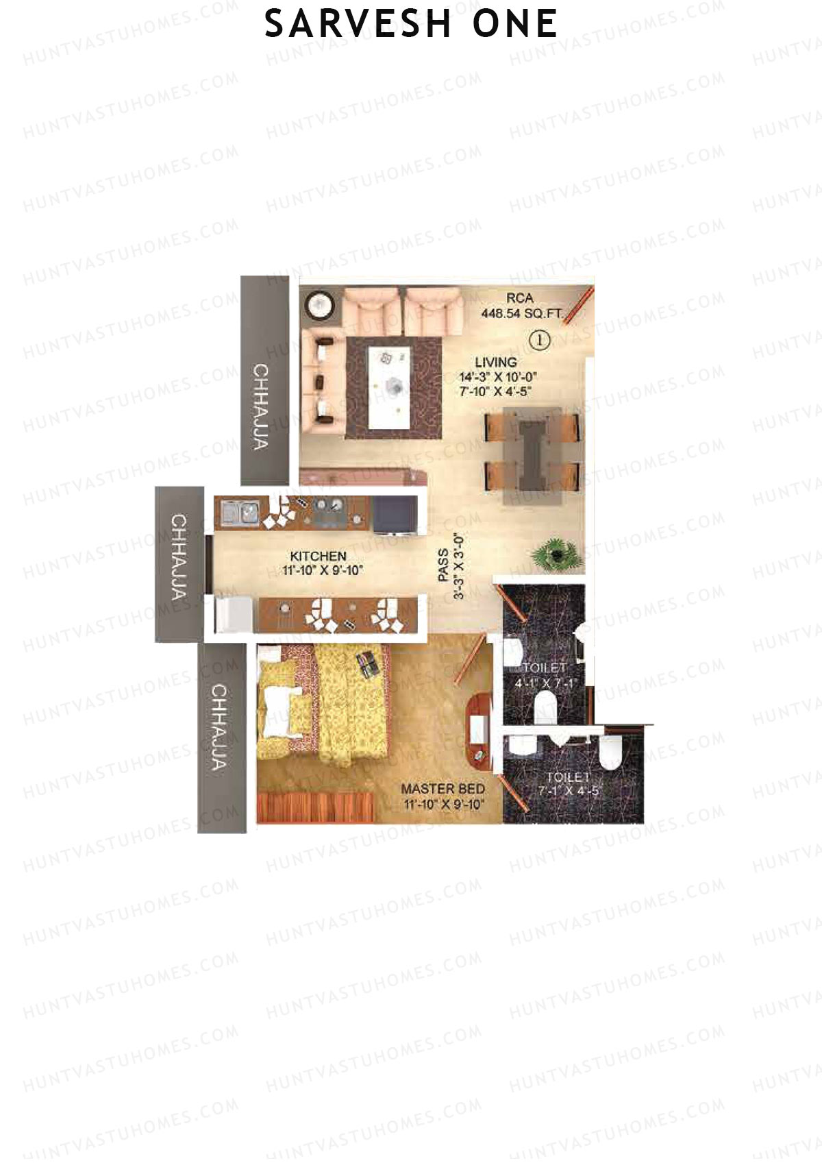 Sarvesh One, Tower One, Unit 1, 1BHK, Carpet Area 448   sq ft 