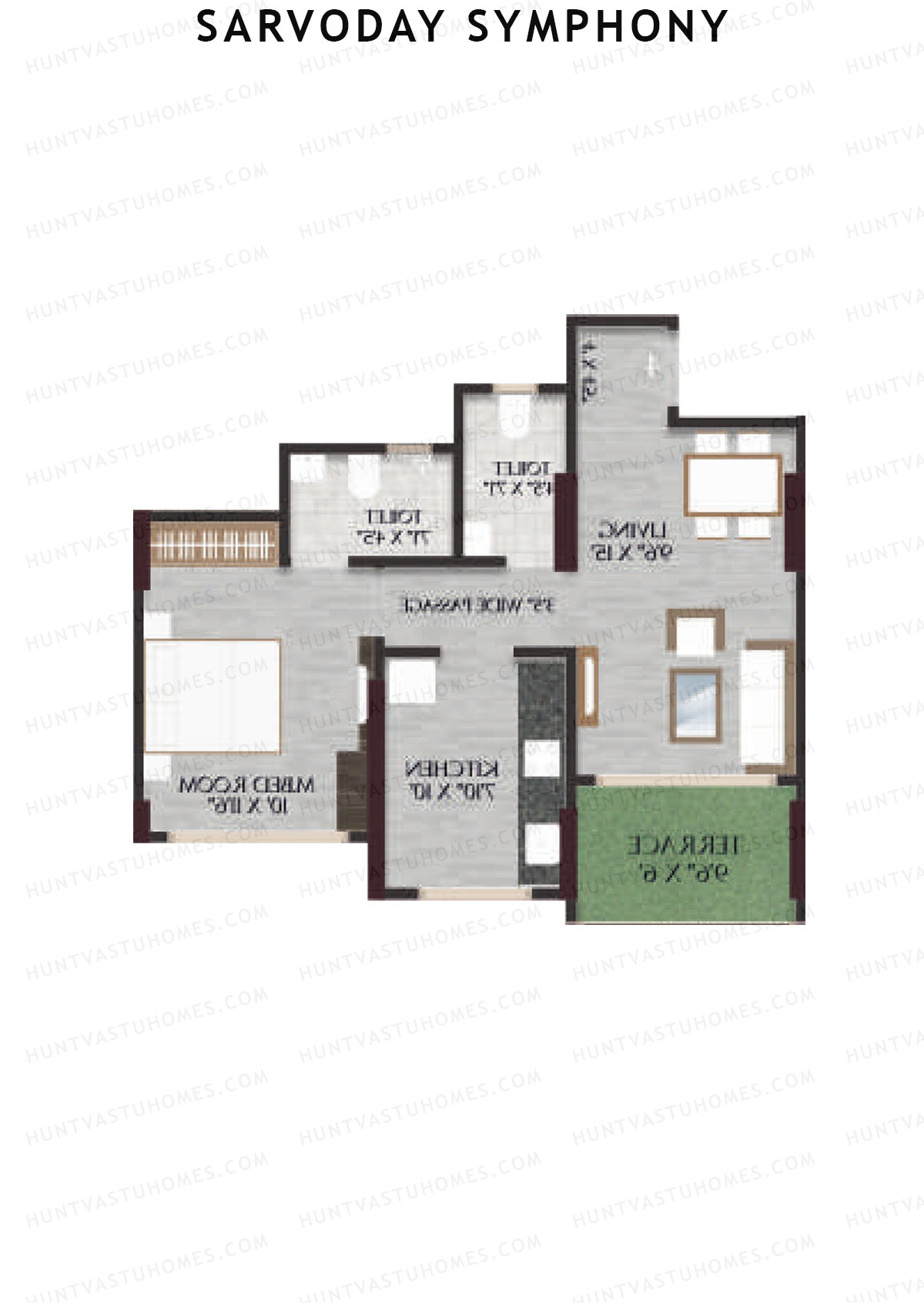 Sarvoday Symphony, Wing A, Unit 3, 1BHK, Carpet Area 462   sq ft 