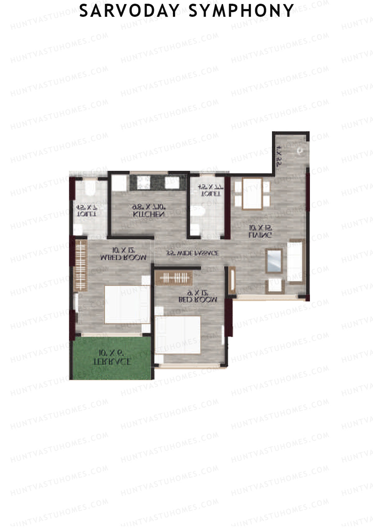 Sarvoday Symphony, Wing A, Unit 5, 2BHK, Carpet Area 576   sq ft 