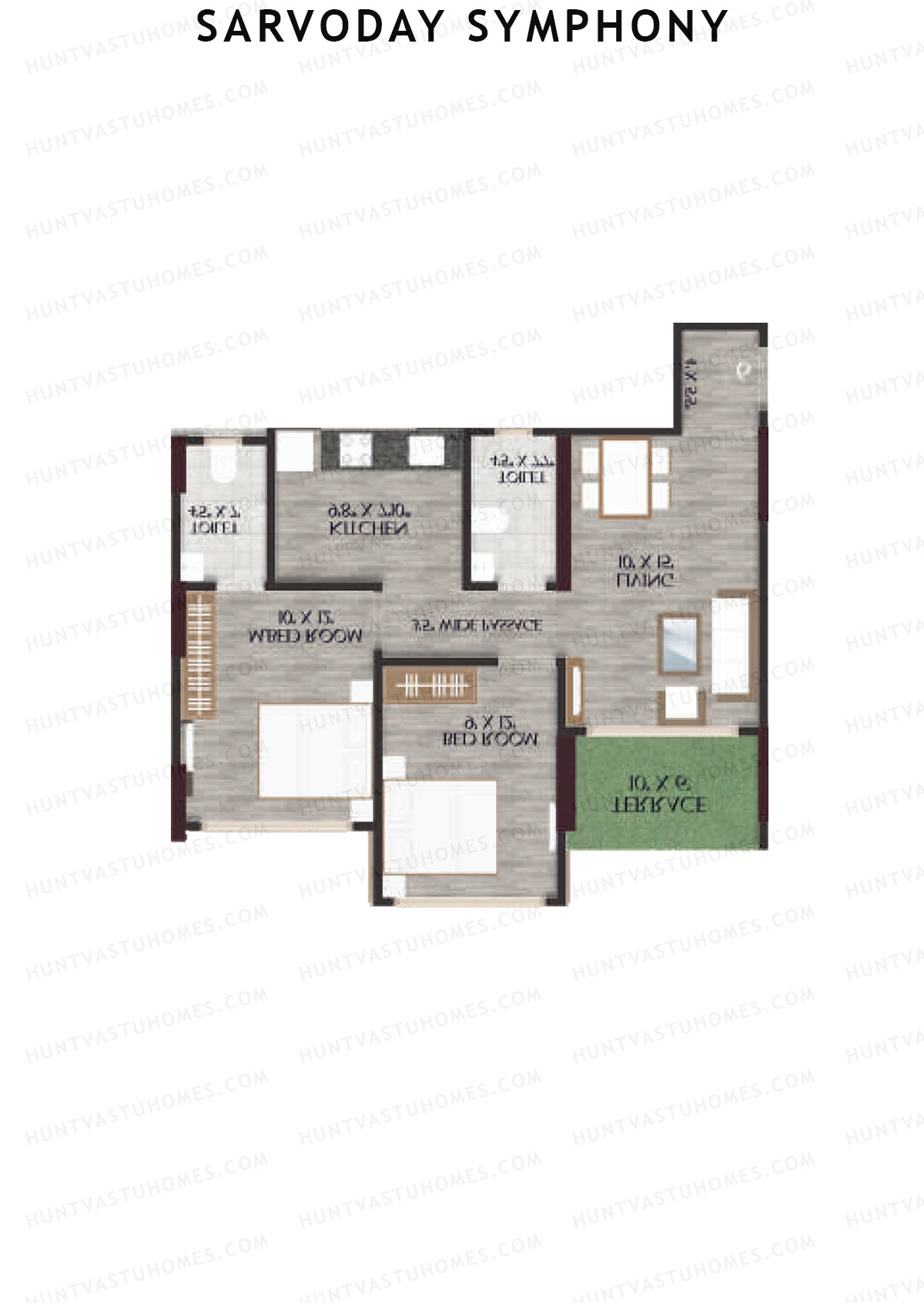 Sarvoday Symphony, Wing A, Unit 5, 2BHK, Carpet Area 578   sq ft 