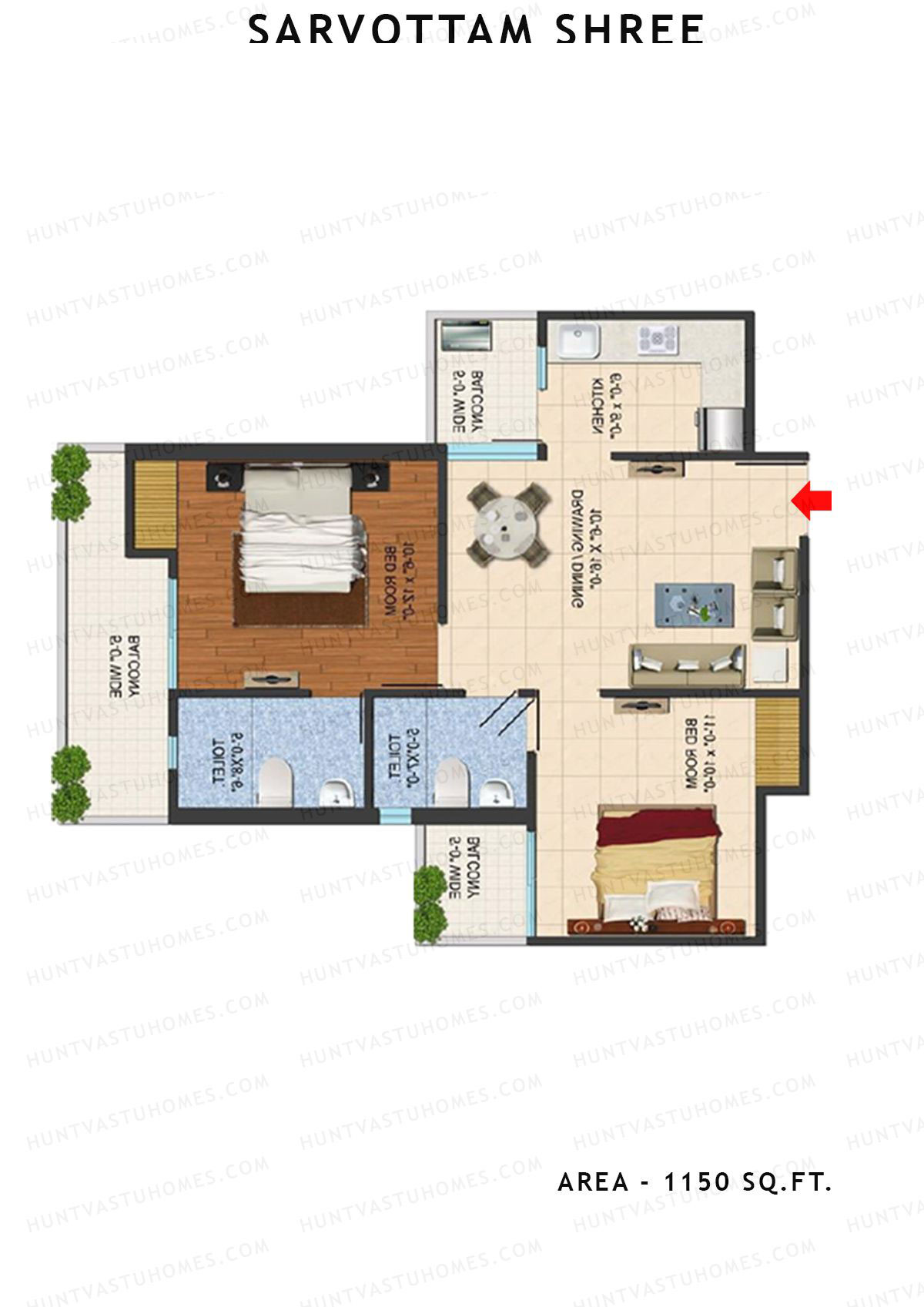 Sarvottam Shree Tower B Unit 1, 3 (Type A) Floor Plan