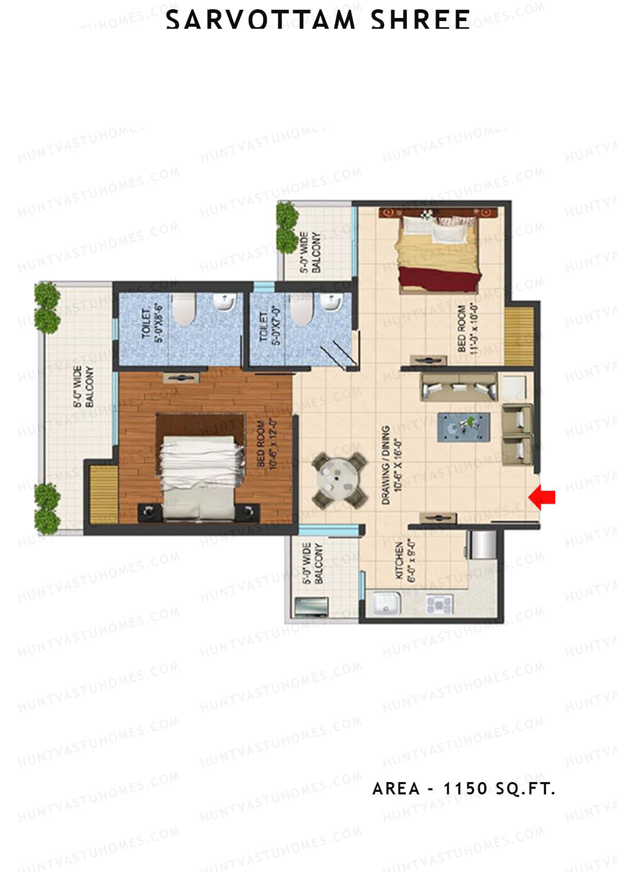 Sarvottam Shree Tower B Unit 2, 4 (Type A) Floor Plan