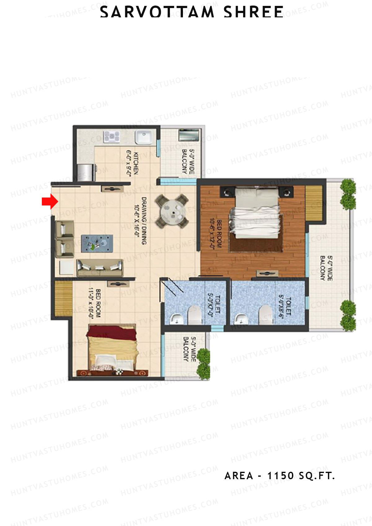 Sarvottam Shree Tower B Unit 6, 8 (Type A) Floor Plan