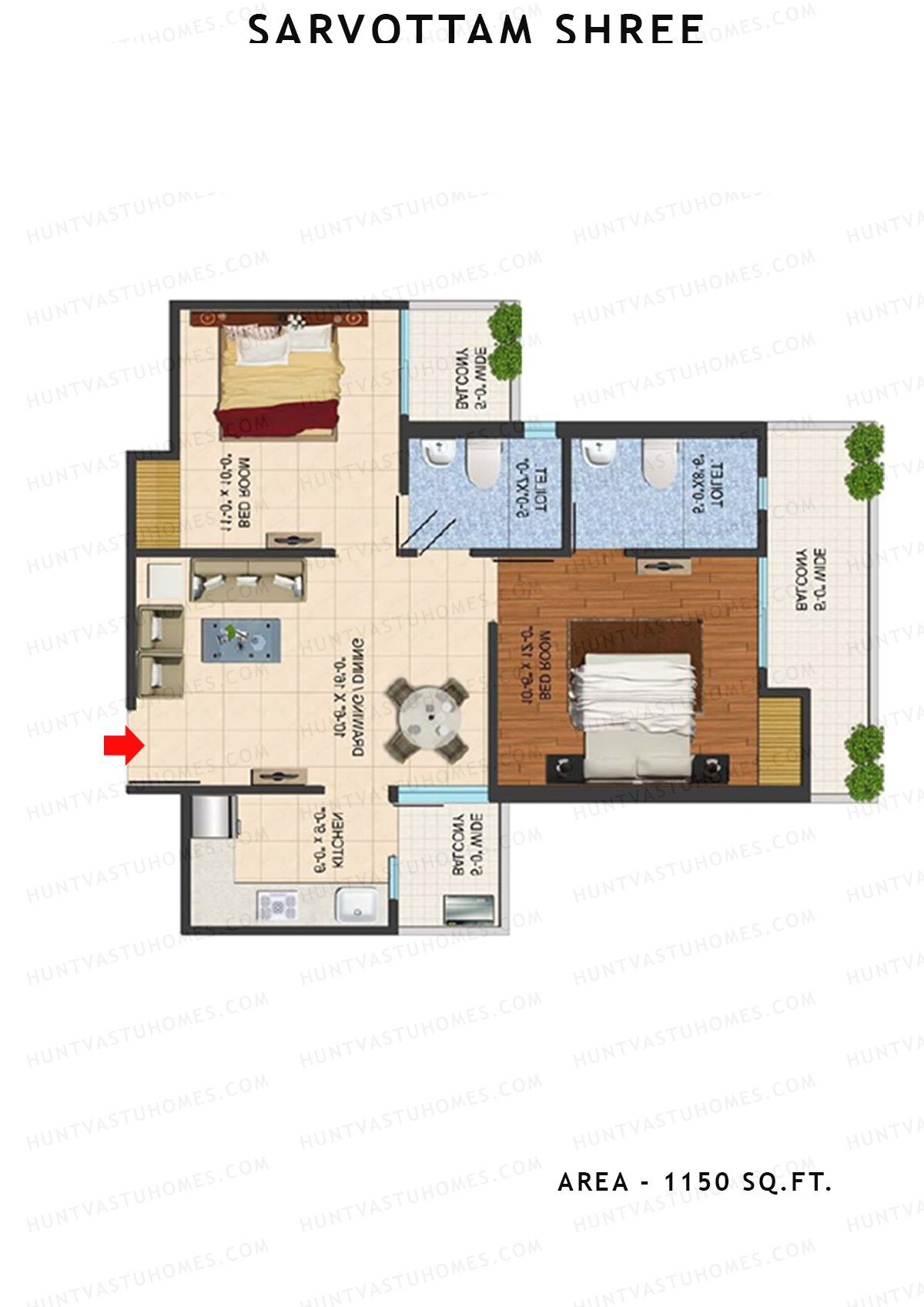 Sarvottam Shree Tower B Unit 9 (Type A) Floor Plan
