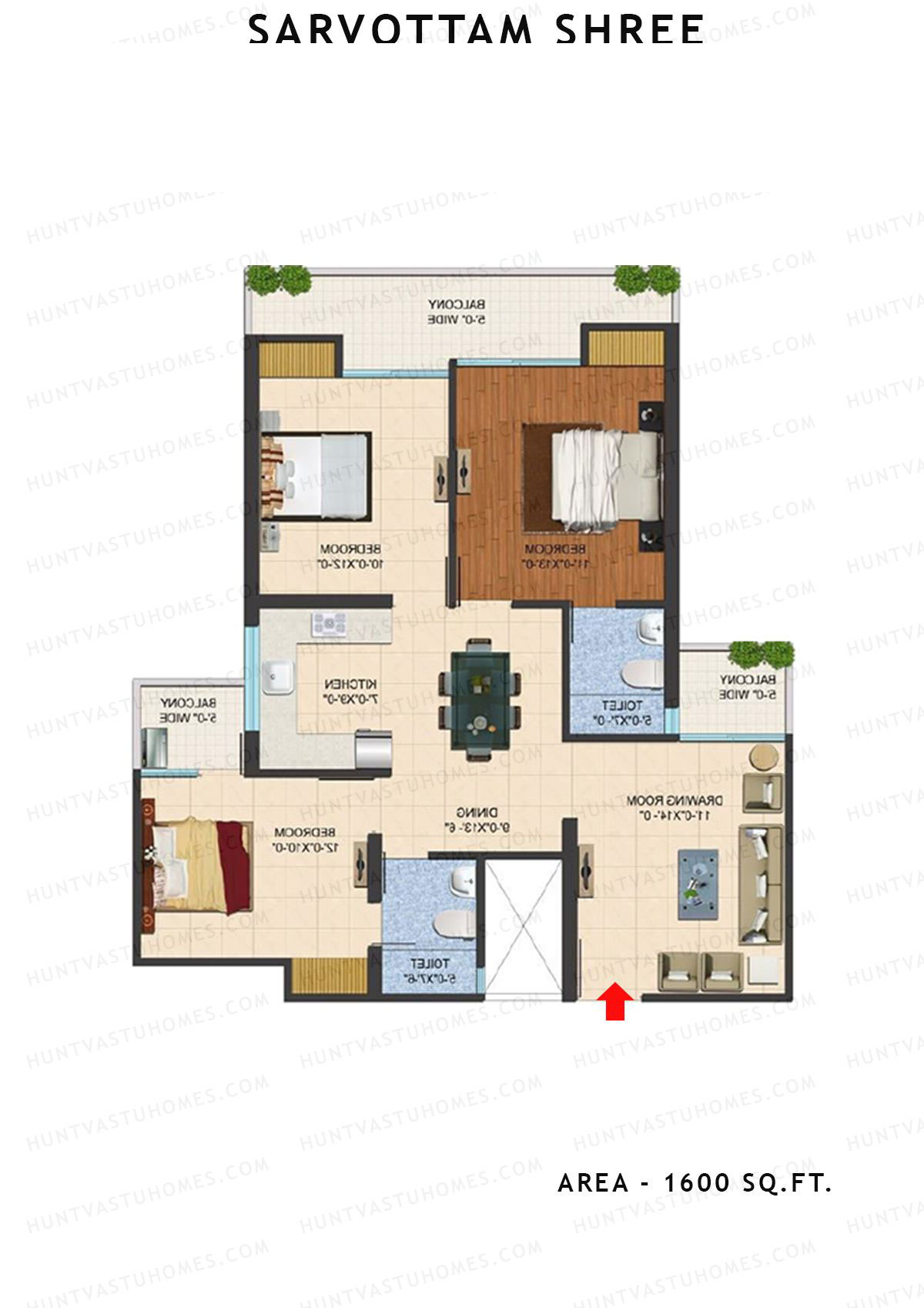 Sarvottam Shree Tower A Unit 1, 7 (Type B) Floor Plan