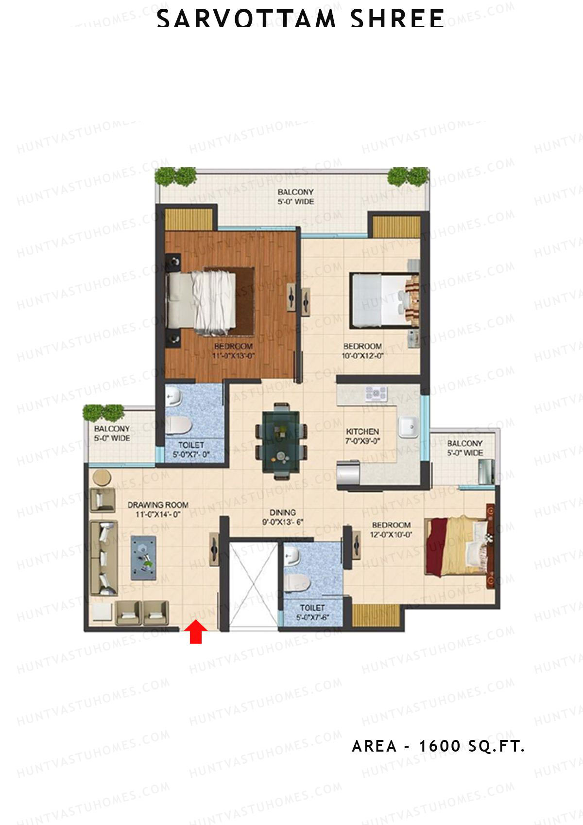 Sarvottam Shree Tower A Unit 2, 8 (Type B) Floor Plan