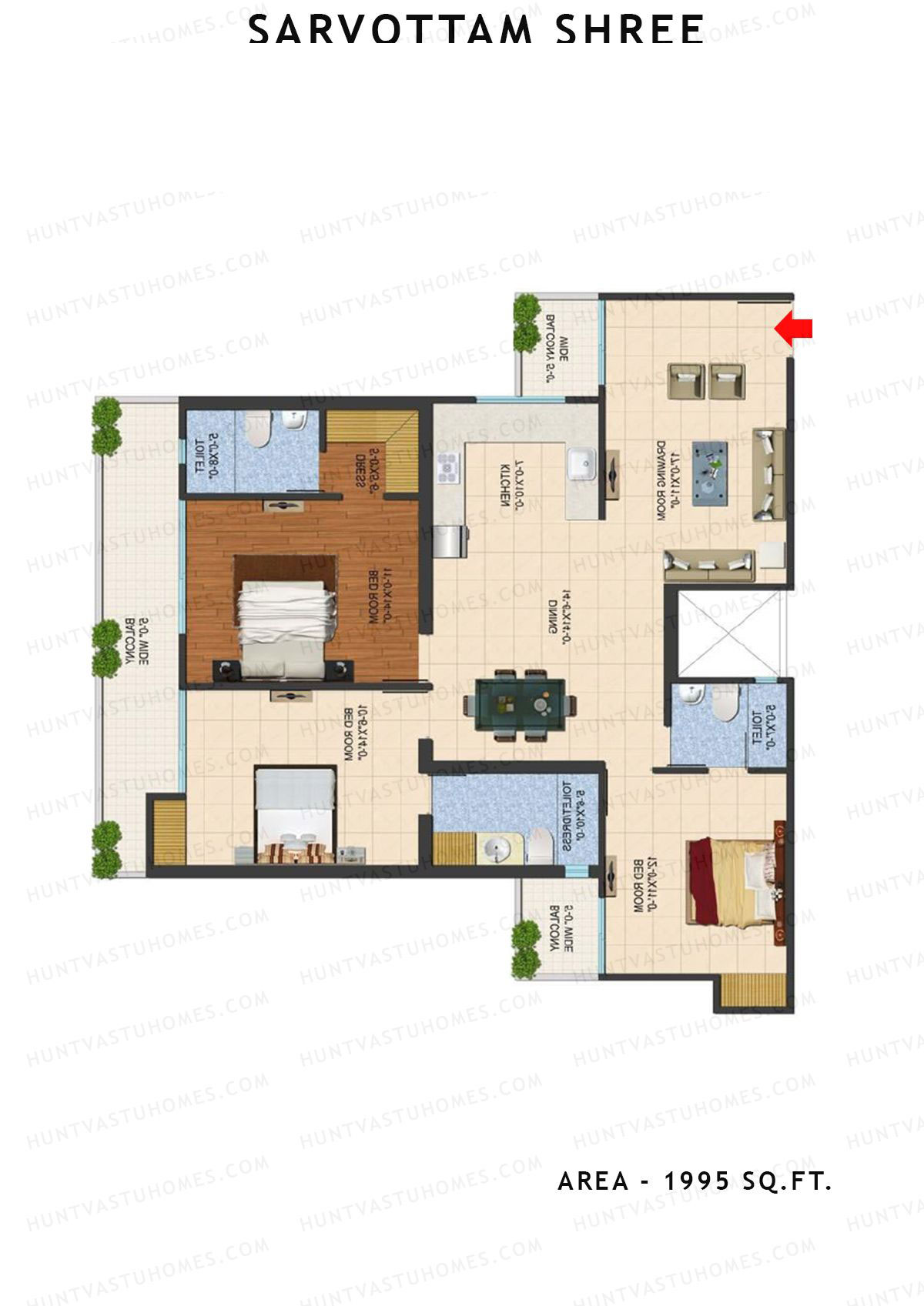 Sarvottam Shree Tower C Unit 3 (Type C) Floor Plan