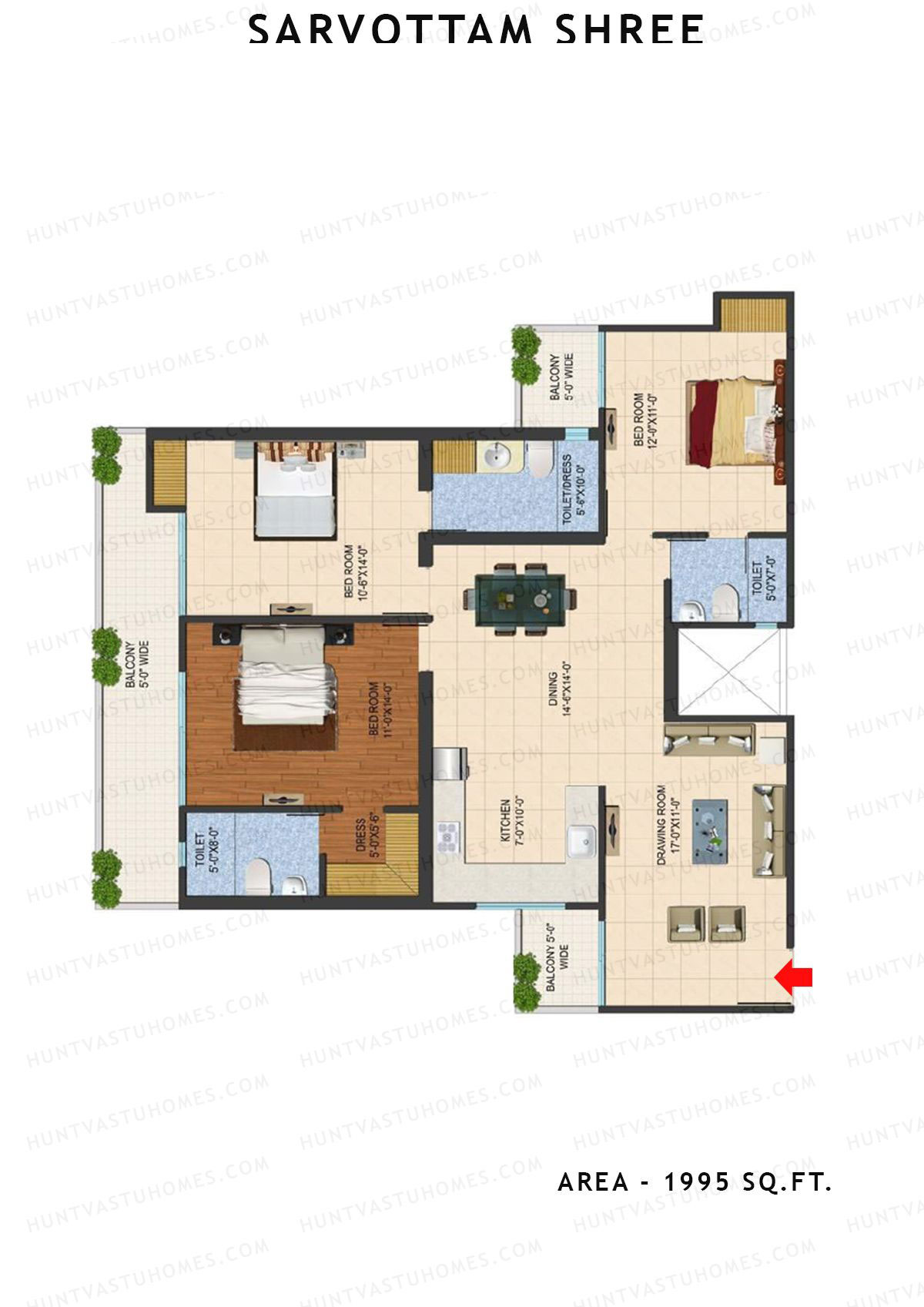 Sarvottam Shree Tower C Unit 4 (Type C) Floor Plan