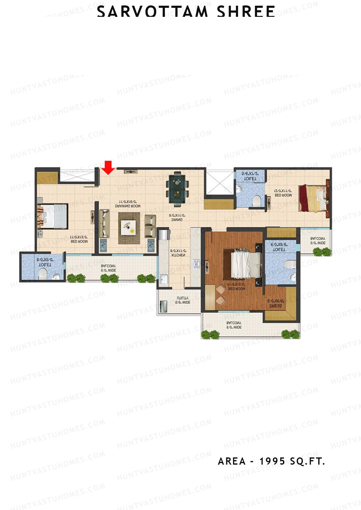 Sarvottam Shree Tower C Unit 1 (Type D) Floor Plan