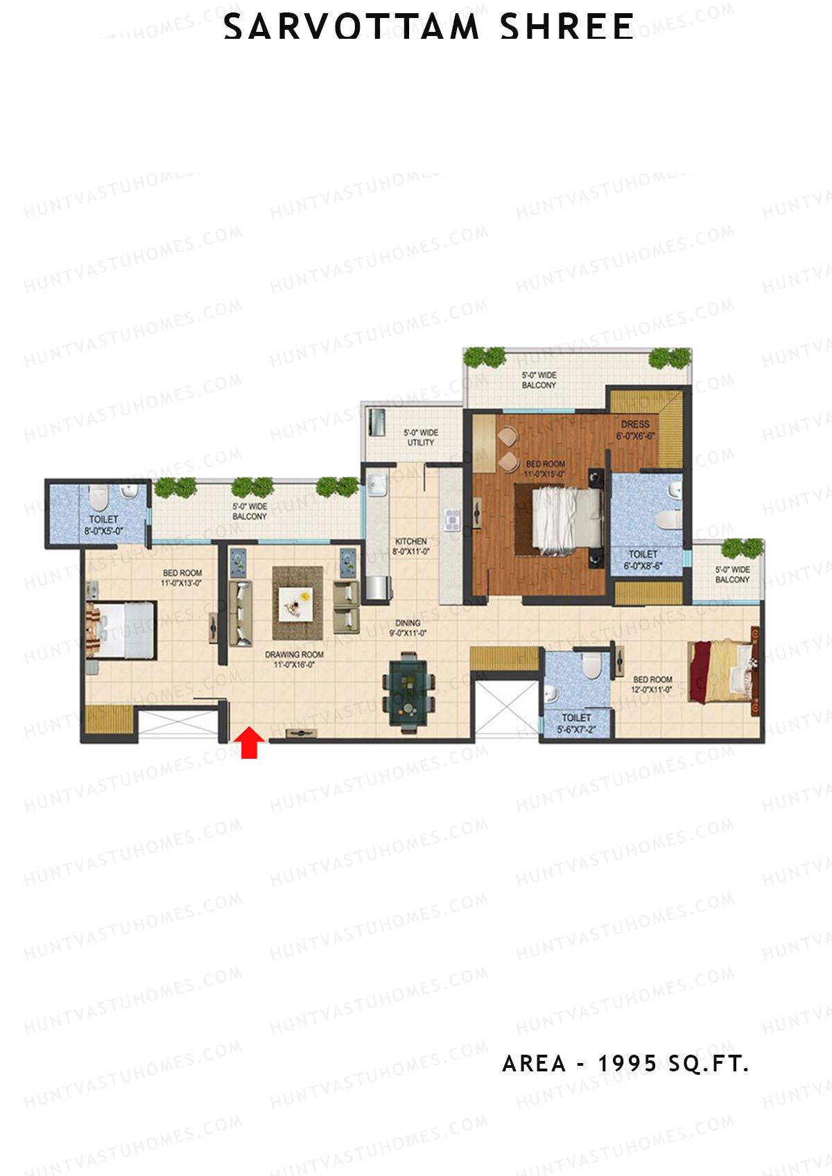Sarvottam Shree Tower C Unit 5 (Type D) Floor Plan