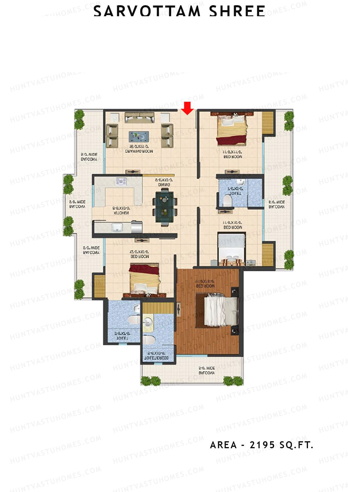 Sarvottam Shree Tower C Unit 2 (Type E) Floor Plan