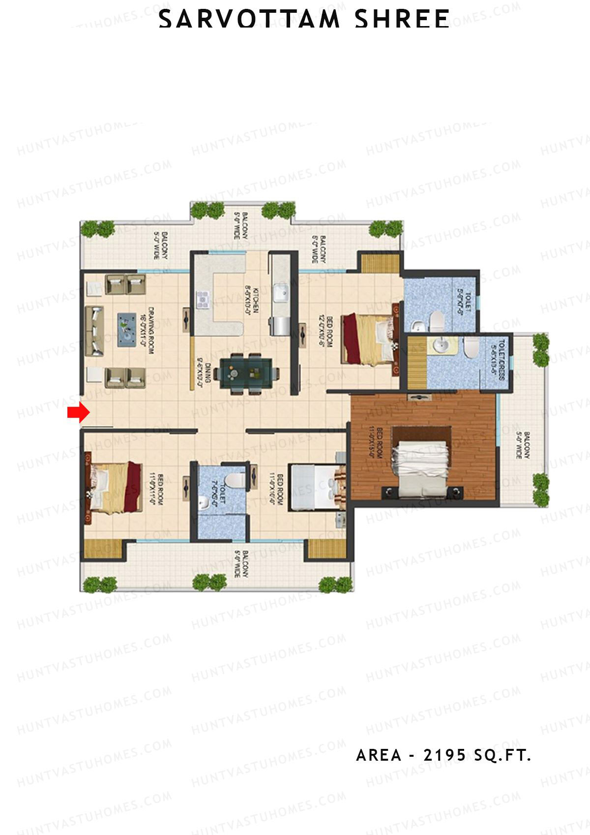 Sarvottam Shree Tower C Unit 6 (Type E) Floor Plan