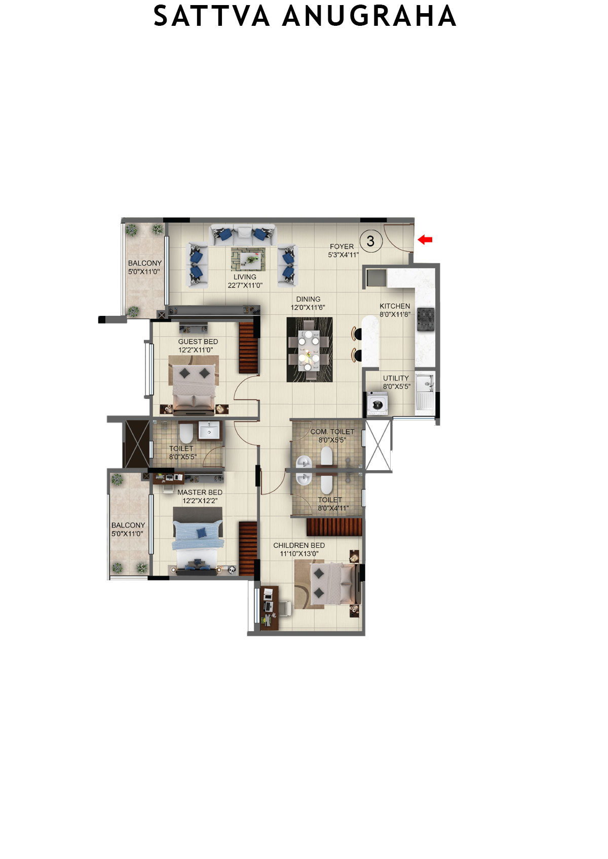 Sattva Anugraha Tower T10 Unit 1 Floor Plan