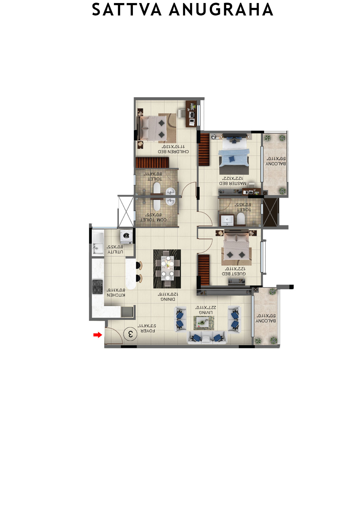 Sattva Anugraha Tower T10 Unit 3 Floor Plan
