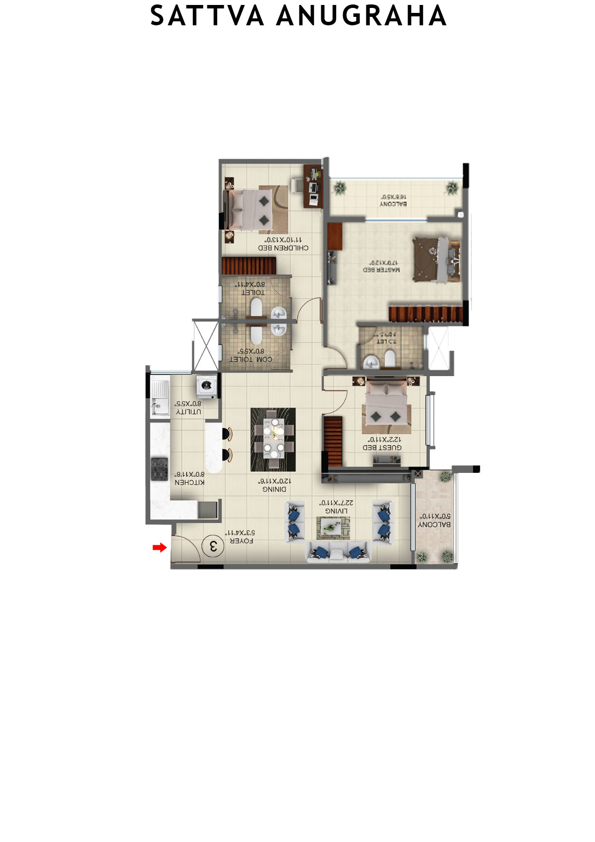 Sattva Anugraha Tower T11 Unit 3 Floor Plan