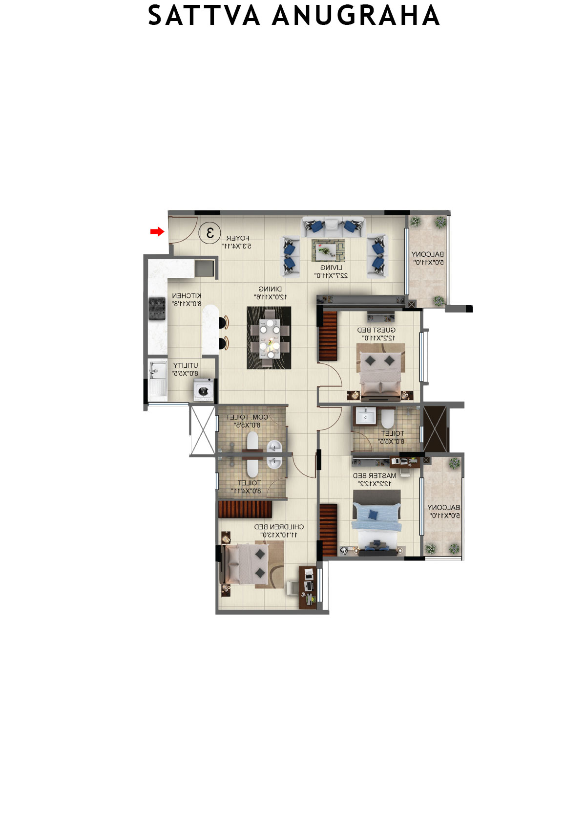 Sattva Anugraha Tower T11 Unit 4 Floor Plan
