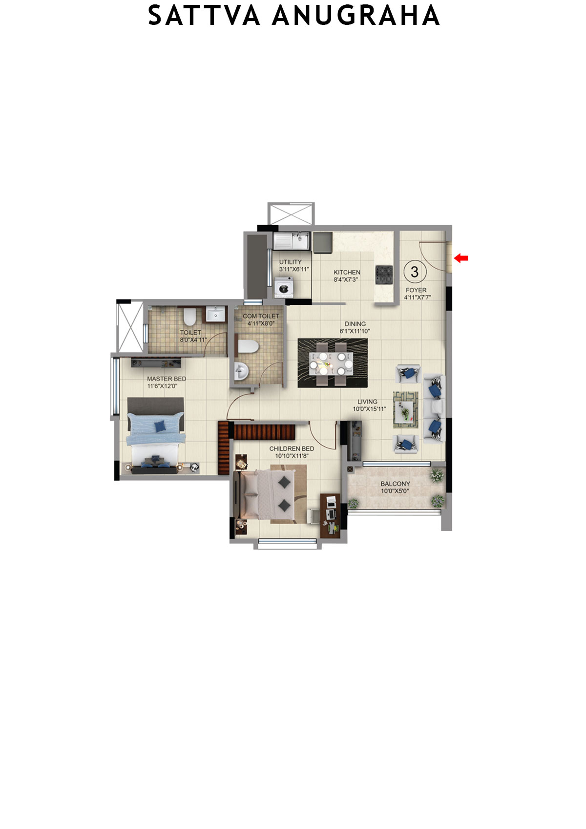 Sattva Anugraha Tower T13 Unit 1 Floor Plan