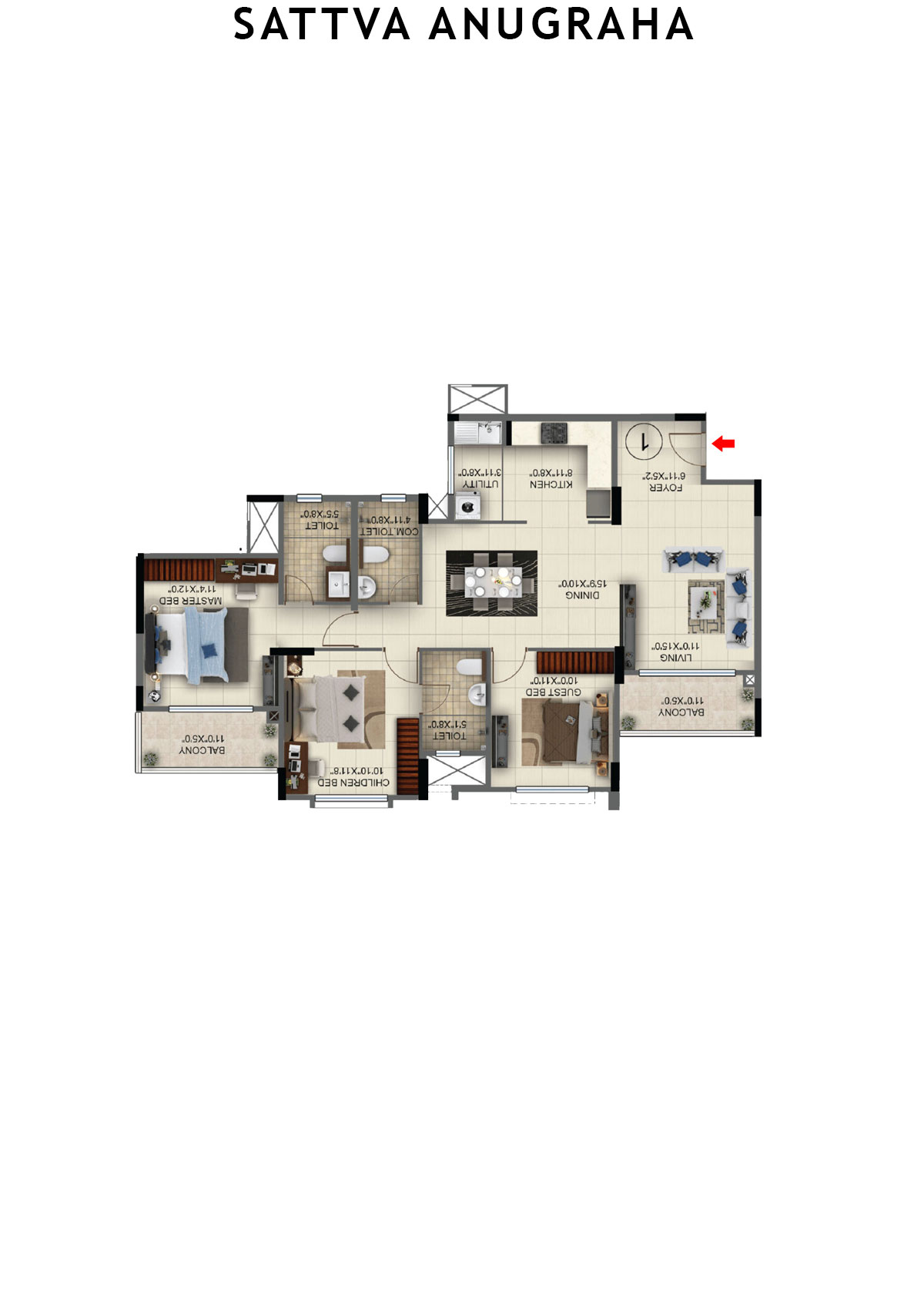 Sattva Anugraha Tower T14 Unit 1 Floor Plan