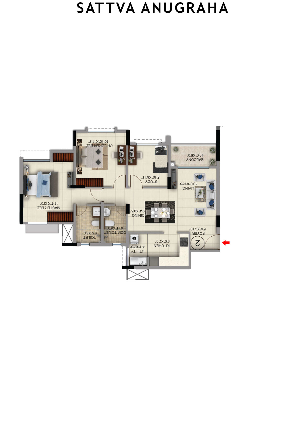 Sattva Anugraha Tower T14 Unit 2 Floor Plan