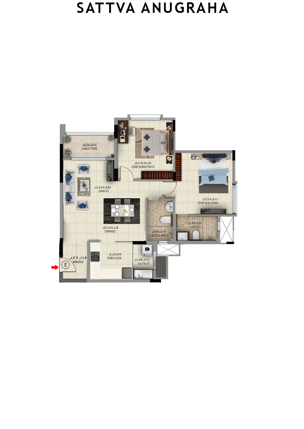 Sattva Anugraha Tower T16 Unit 3 Floor Plan