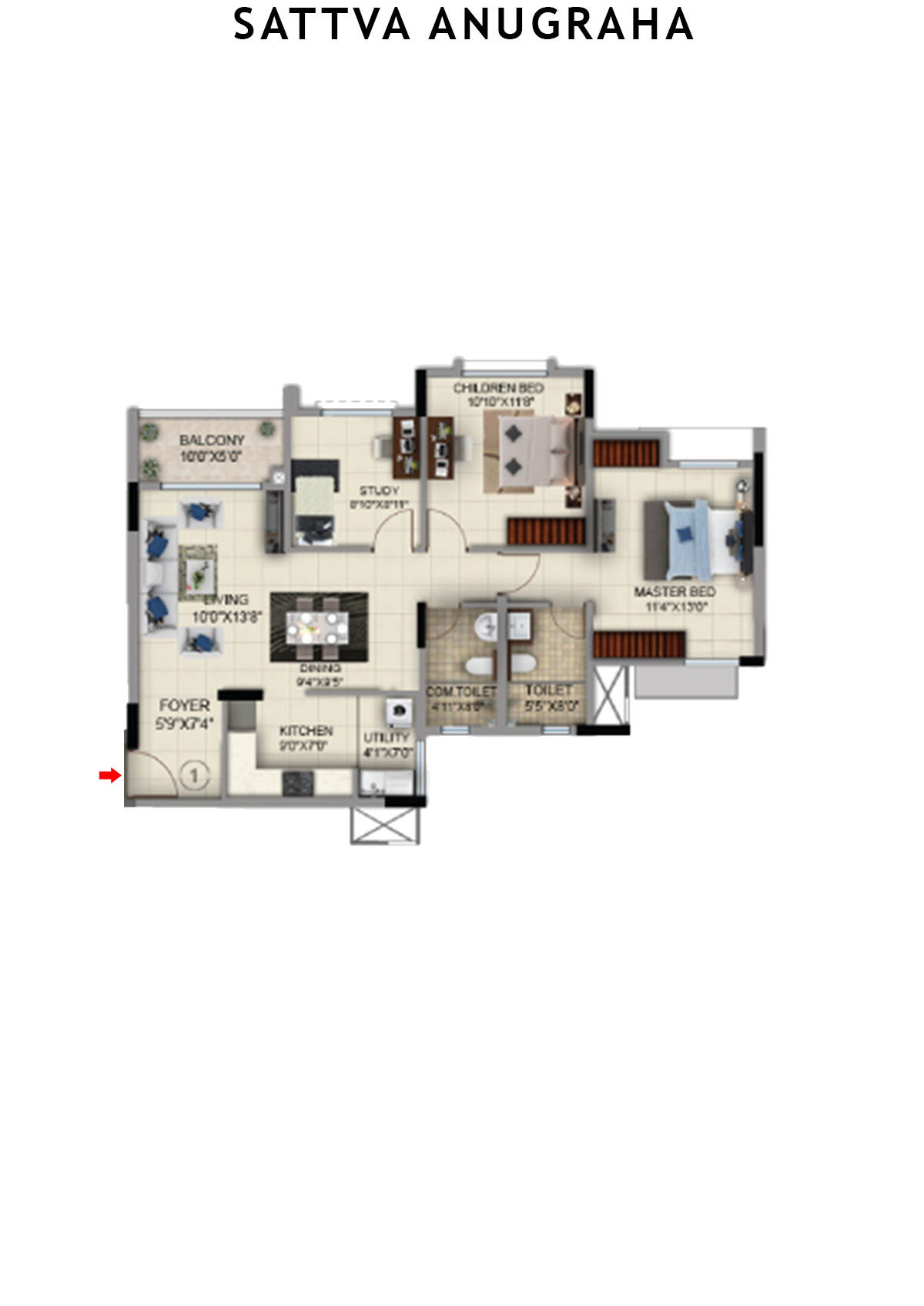 Sattva Anugraha Tower T17 Unit 3 Floor Plan