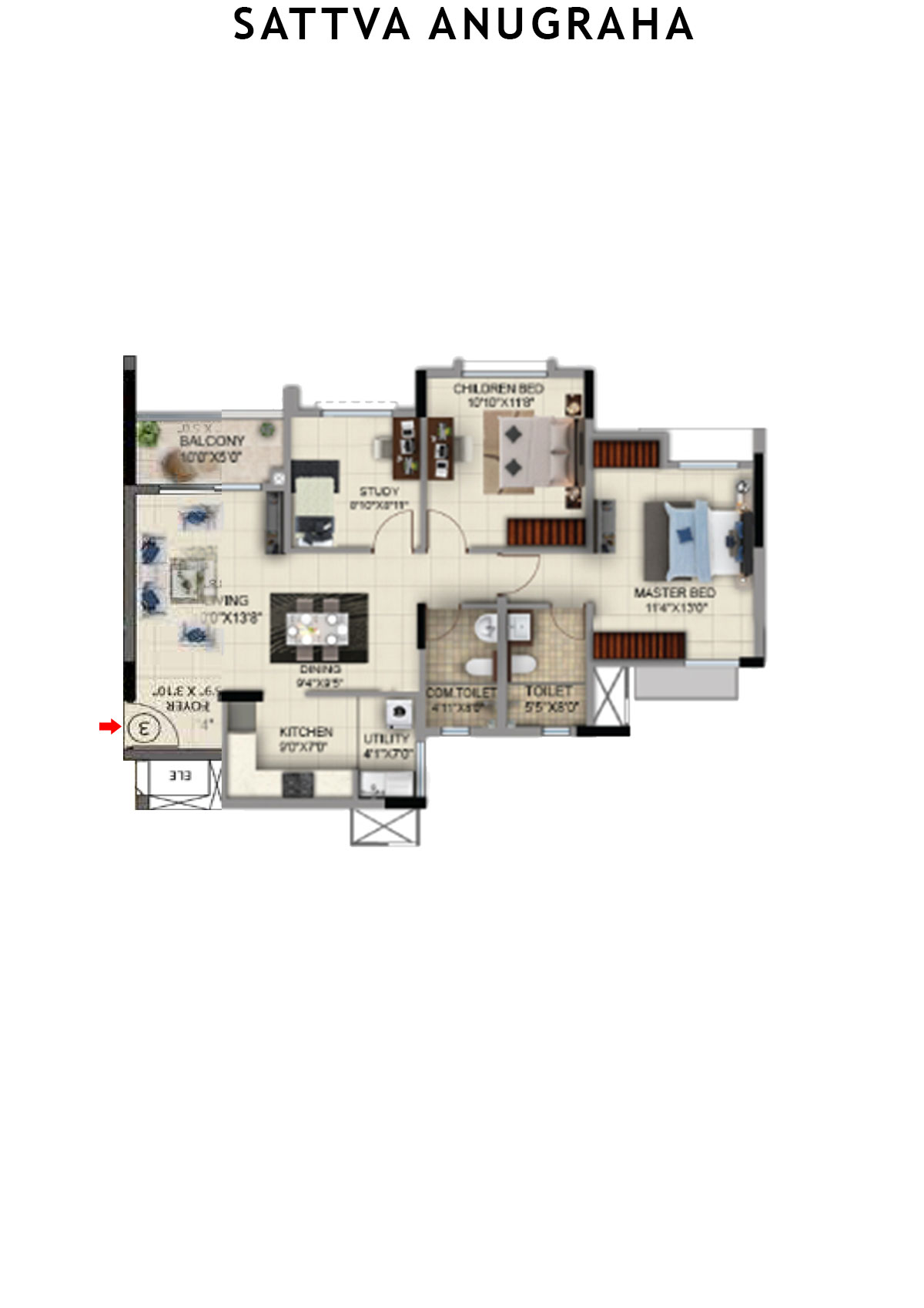 Sattva Anugraha Tower T18 Unit 3 Floor Plan