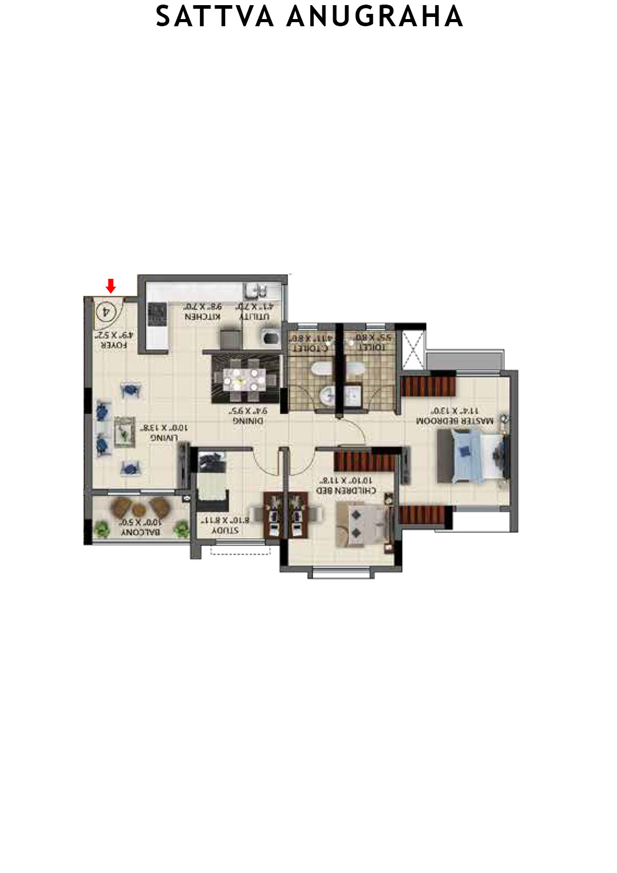 Sattva Anugraha Tower T18 Unit 4 Floor Plan