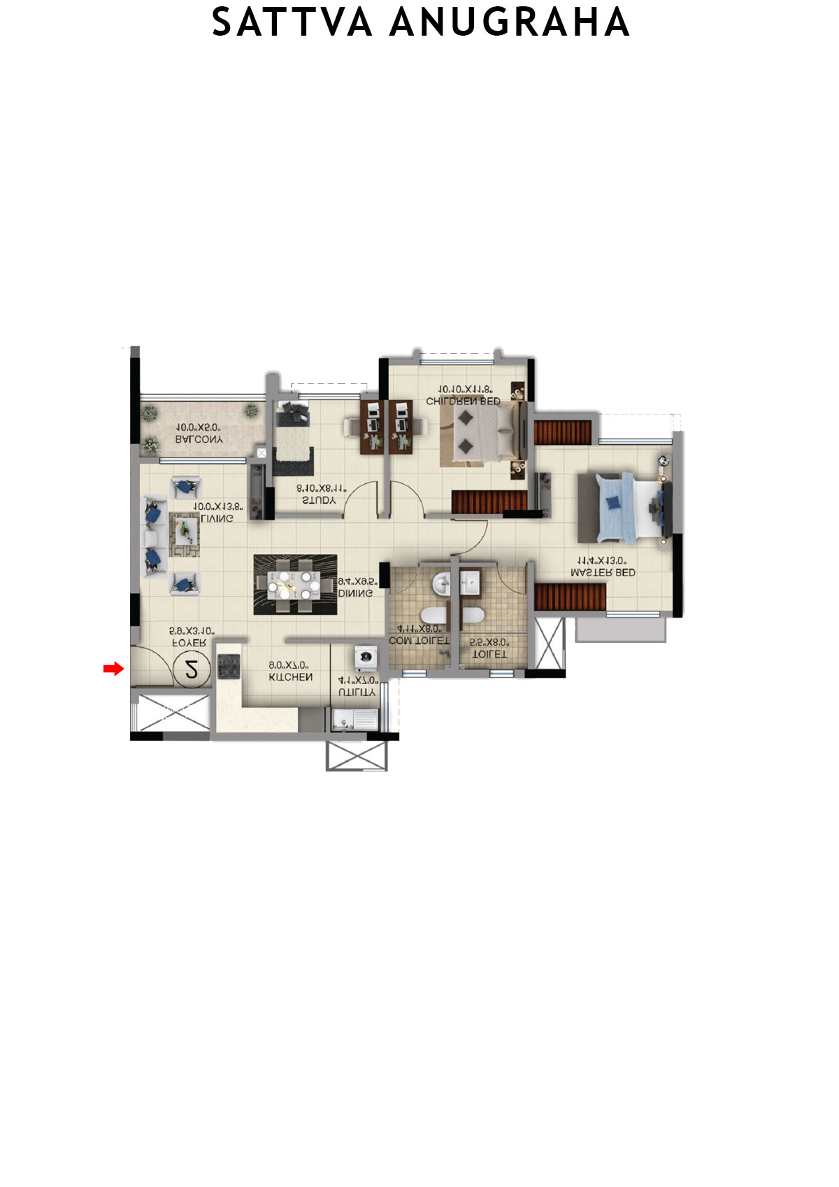 Sattva Anugraha Tower T1 Unit 3 Floor Plan