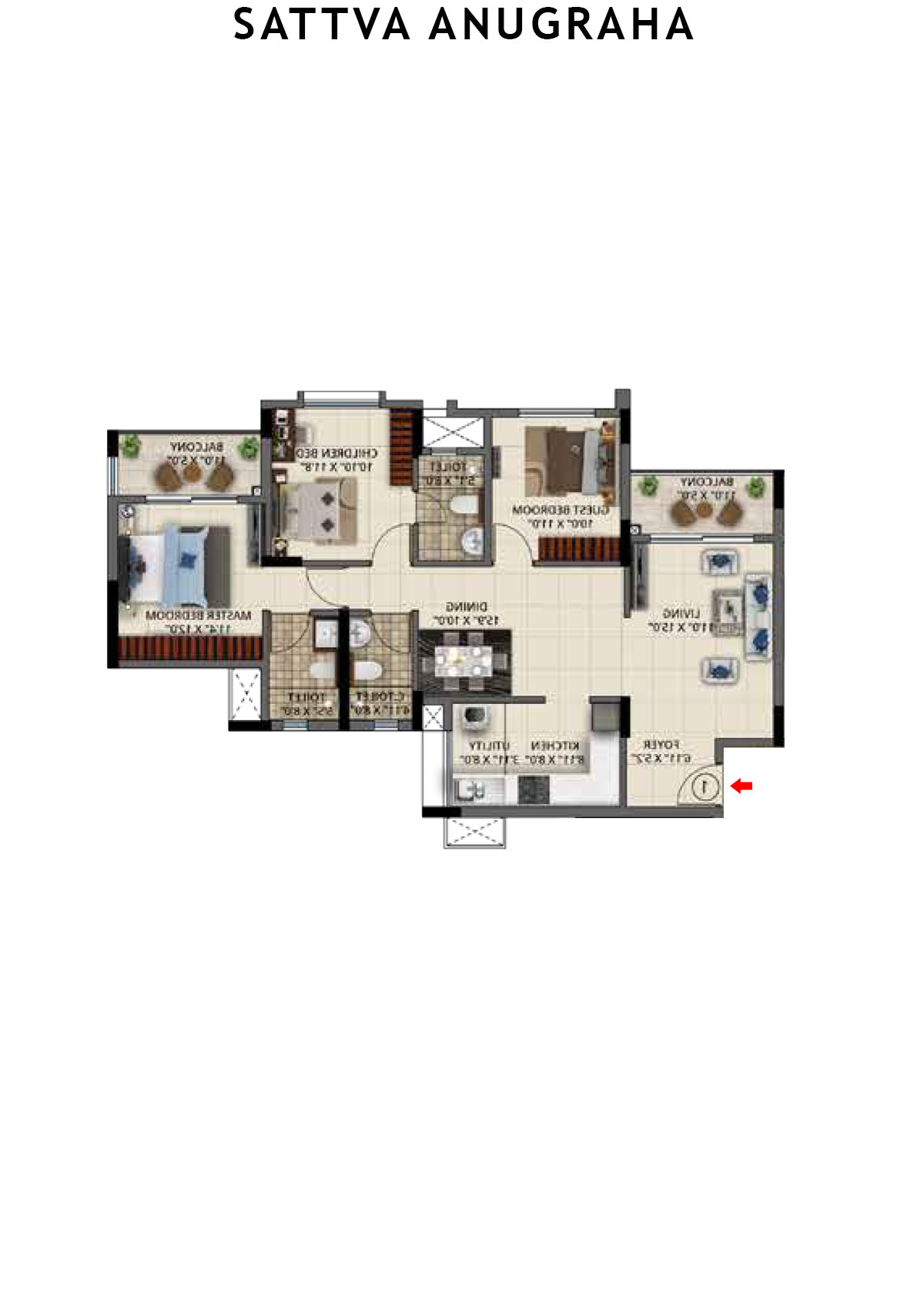 Sattva Anugraha Tower T20 Unit 2 Floor Plan