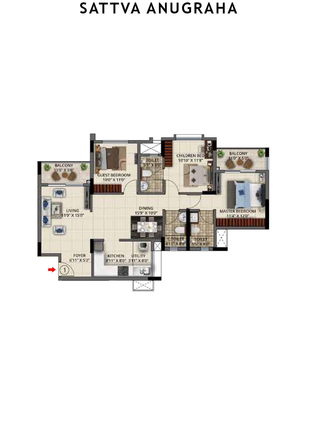 Sattva Anugraha Tower T20 Unit 3 Floor Plan