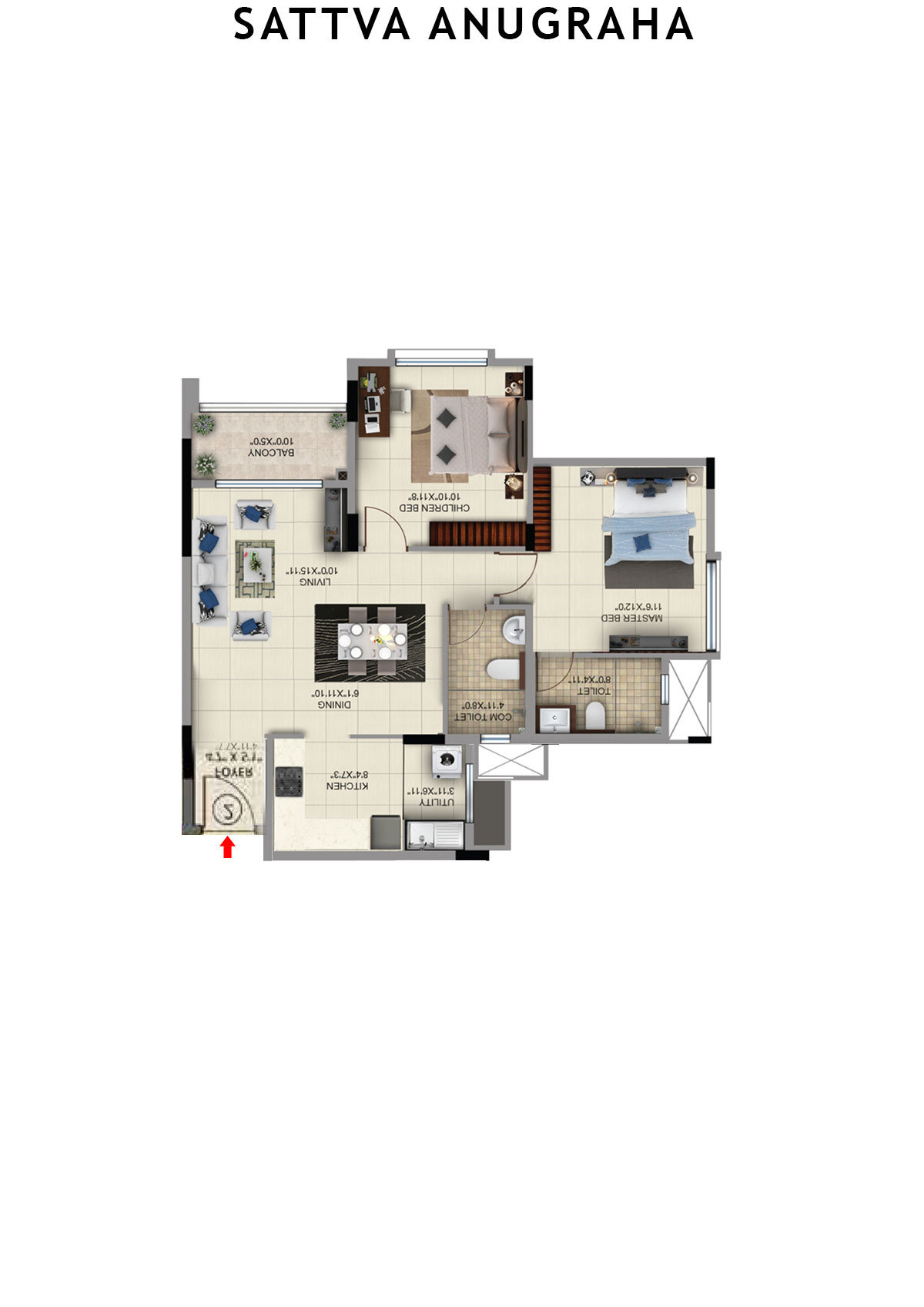 Sattva Anugraha Tower T22 Unit 3 Floor Plan