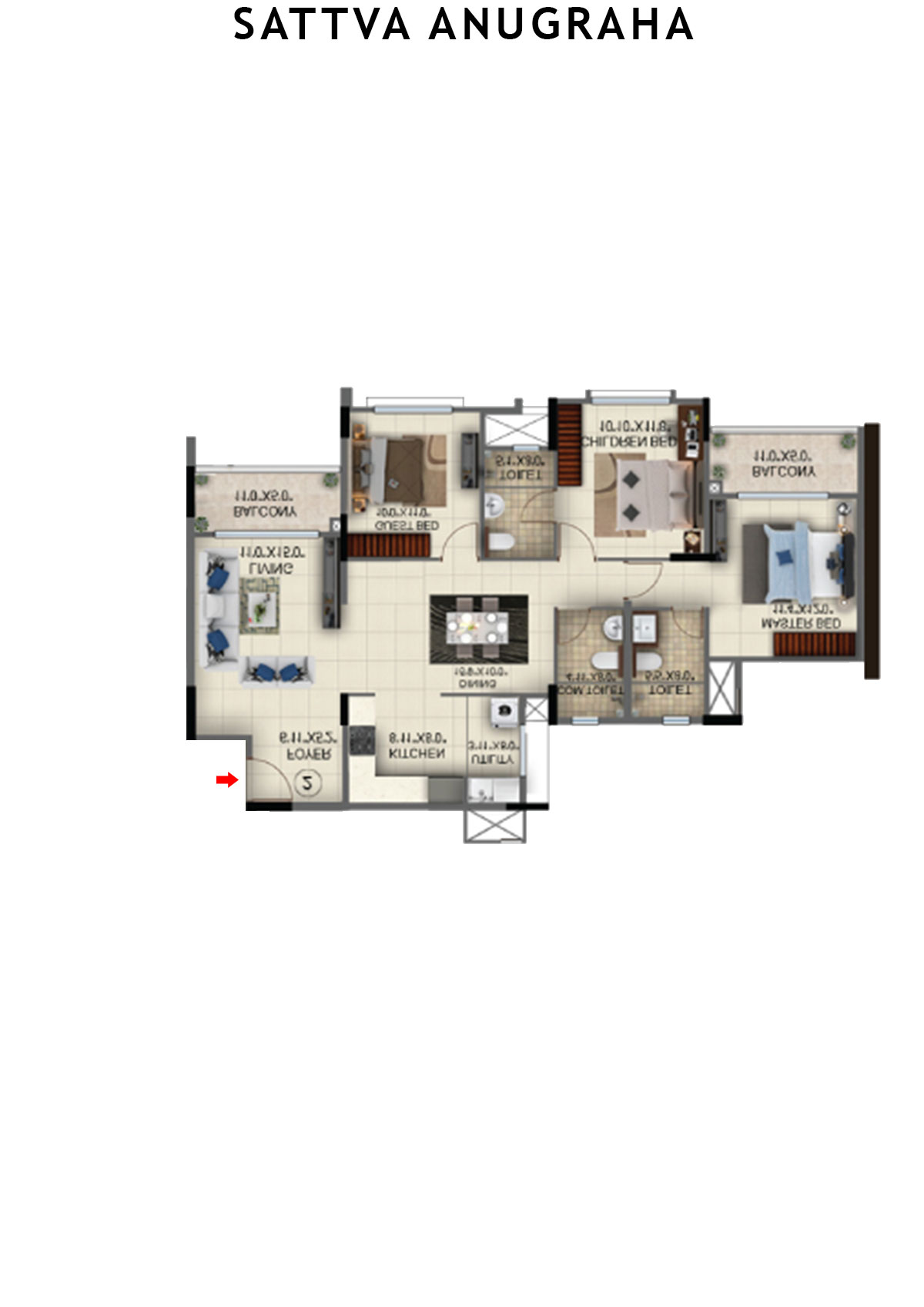 Sattva Anugraha Tower T2 Unit 4 Floor Plan