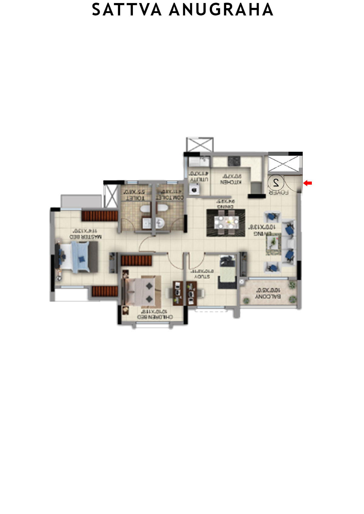 Sattva Anugraha Tower T3 Unit 1 Floor Plan