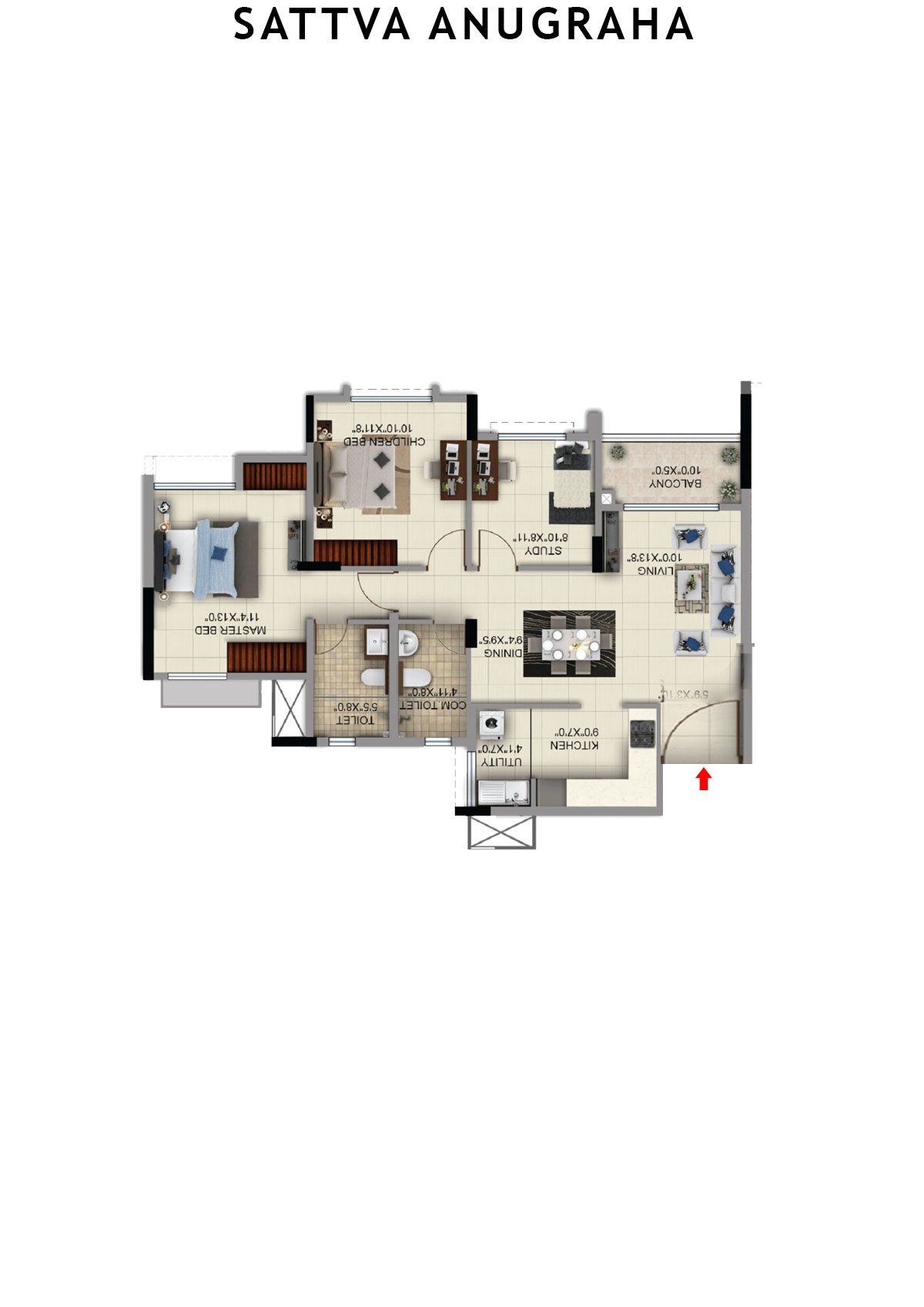 Sattva Anugraha Tower T3 Unit 2 Floor Plan