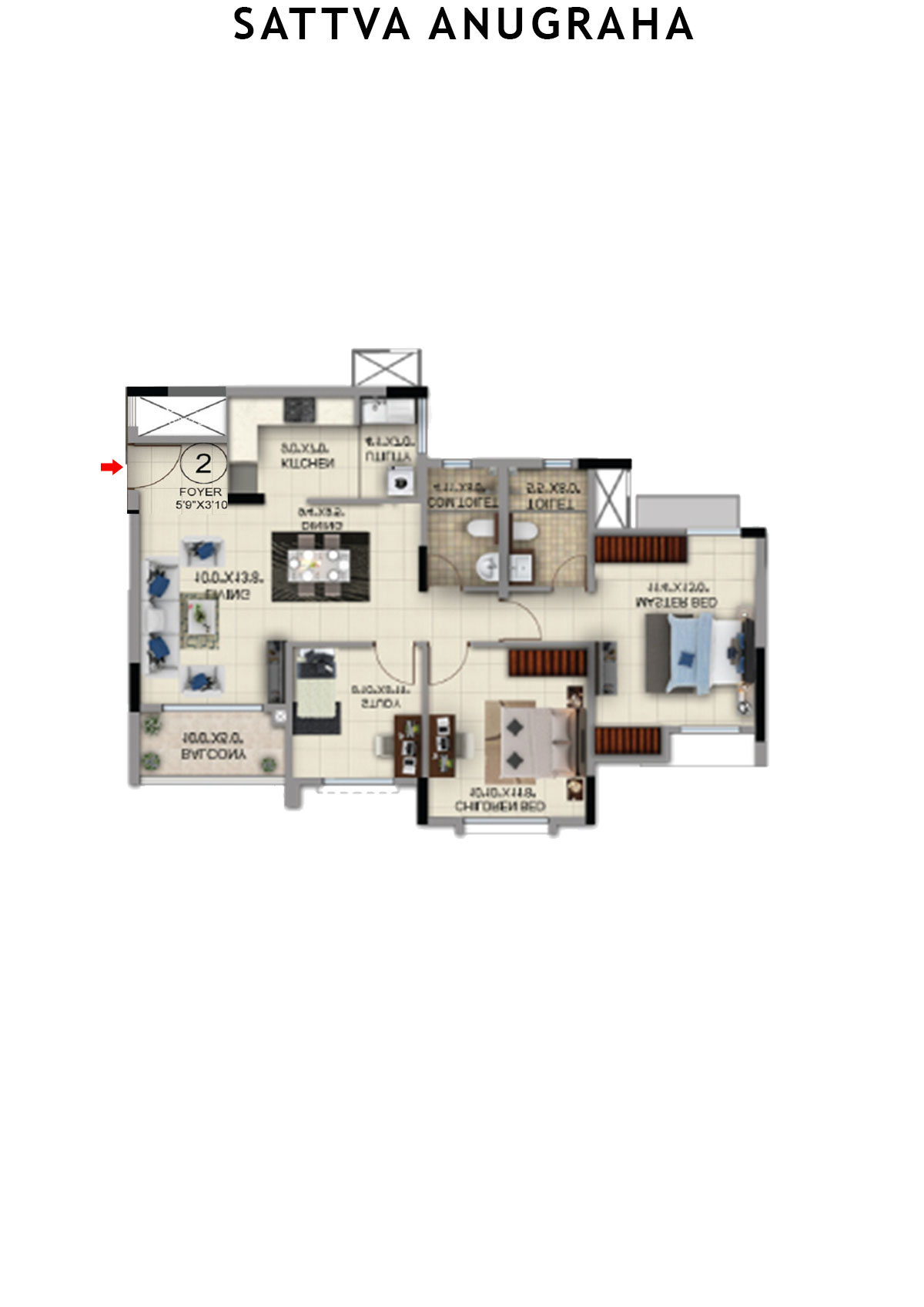 Sattva Anugraha Tower T3 Unit 4 Floor Plan