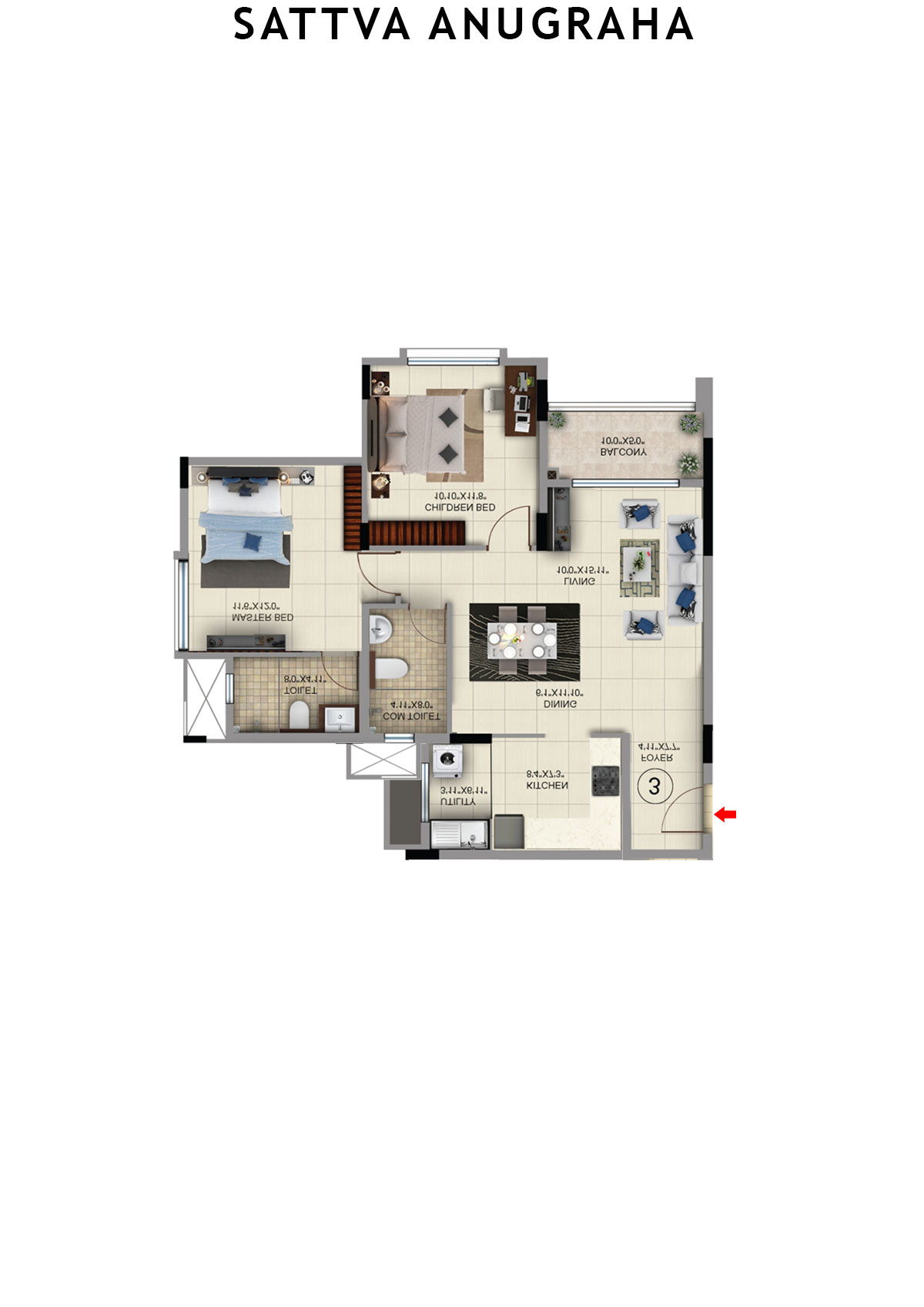 Sattva Anugraha Tower T6 Unit 2 Floor Plan