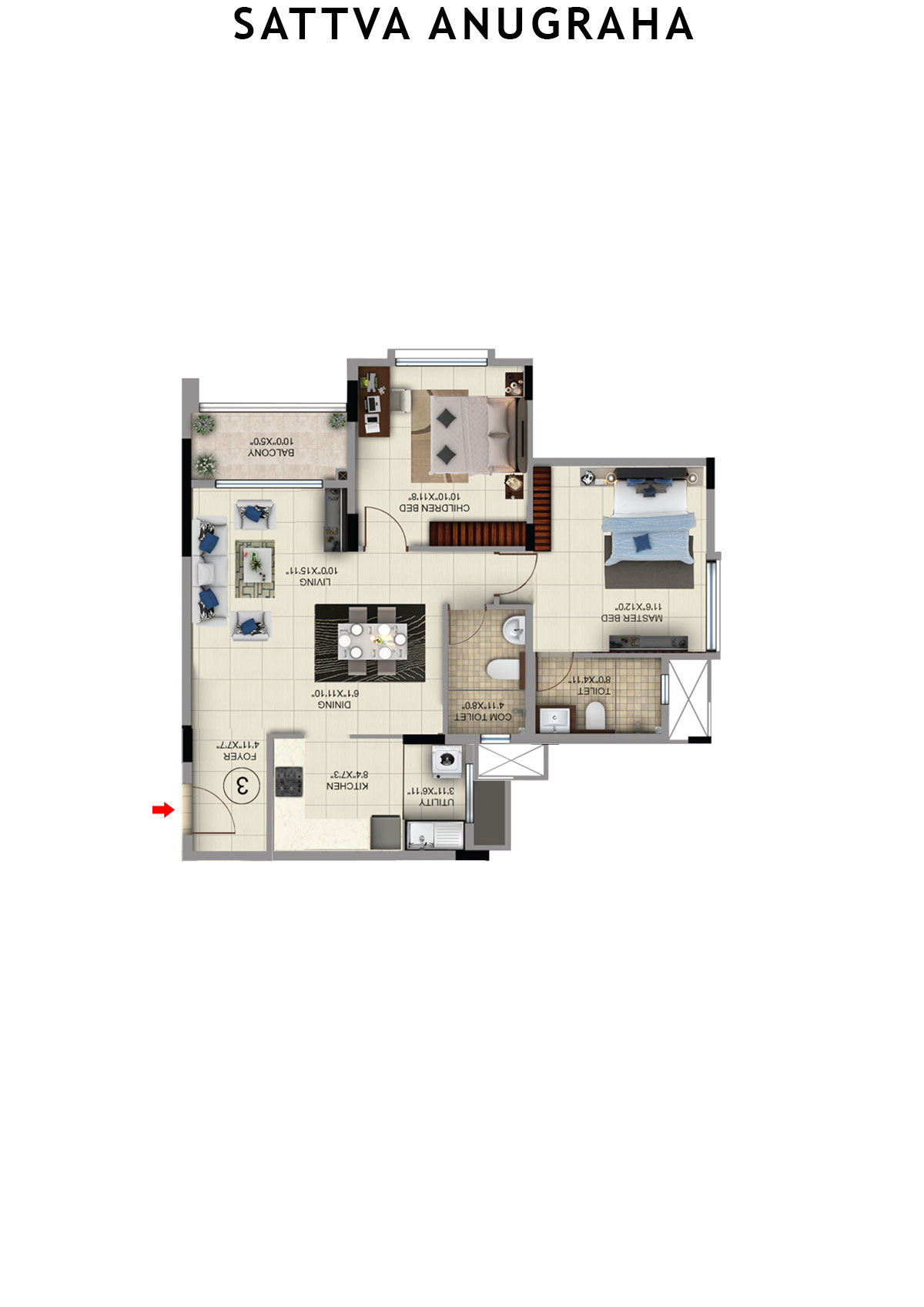 Sattva Anugraha Tower T6 Unit 3 Floor Plan