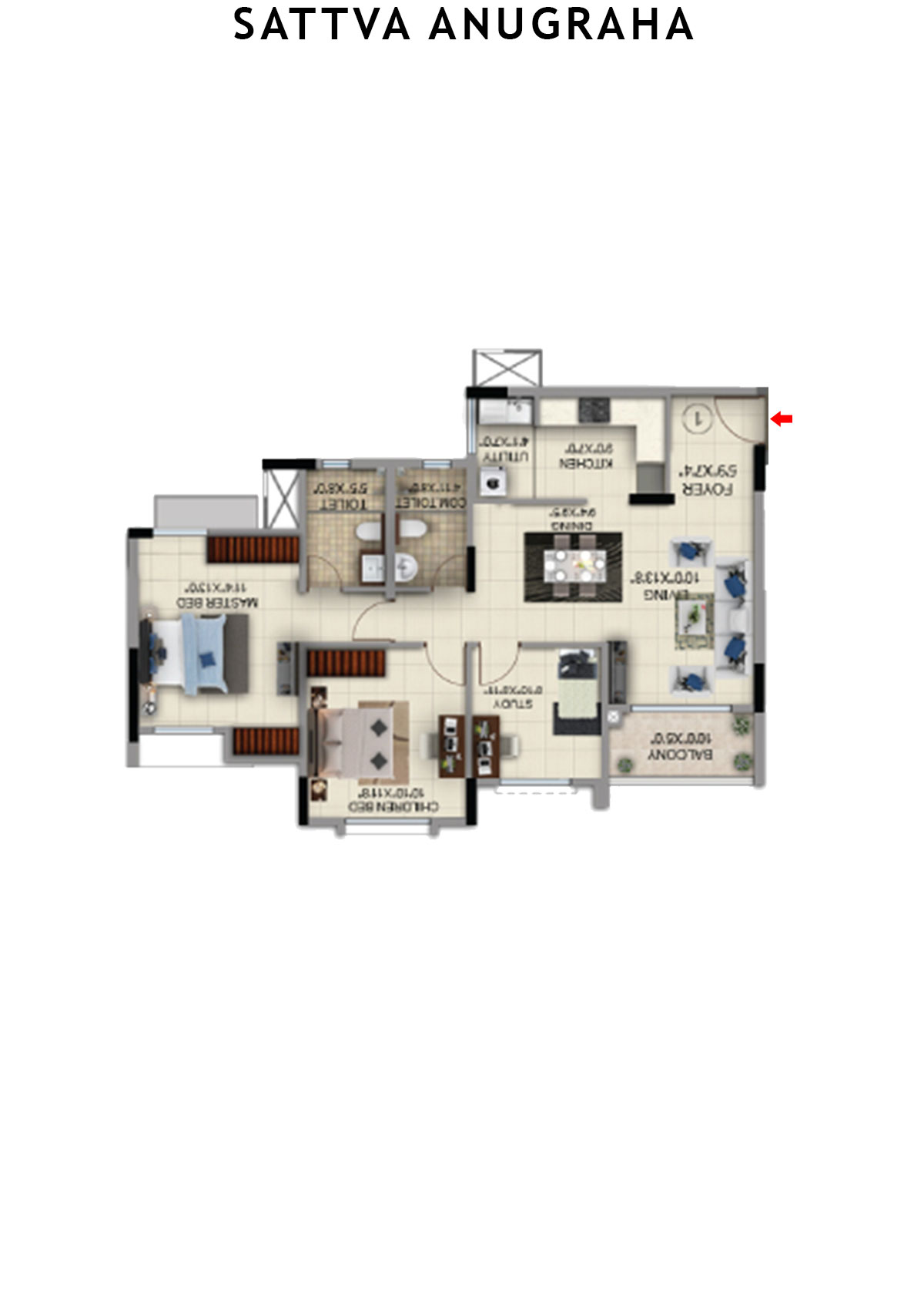 Sattva Anugraha Tower T7 Unit 1 Floor Plan