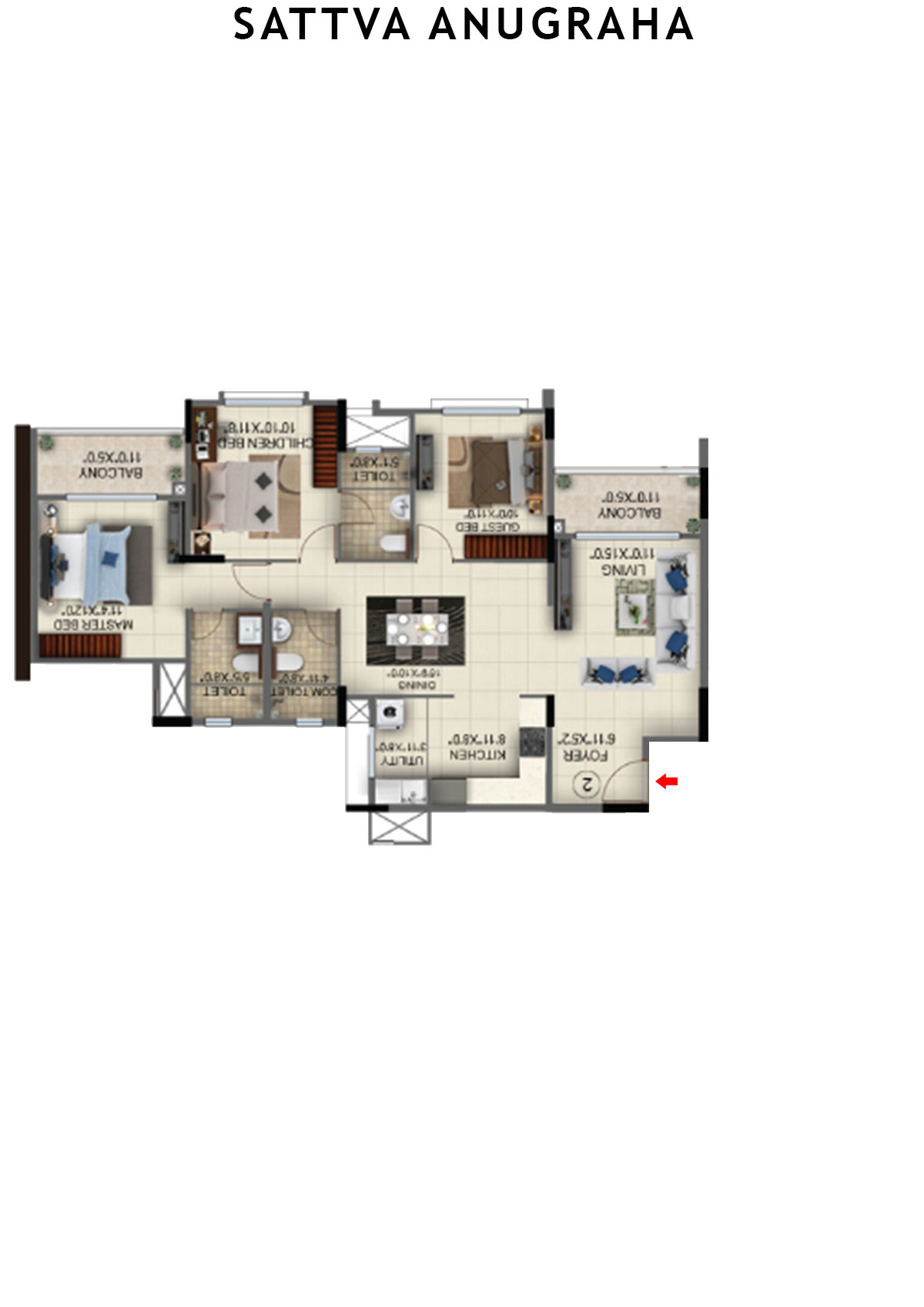 Sattva Anugraha Tower T7 Unit 2 Floor Plan