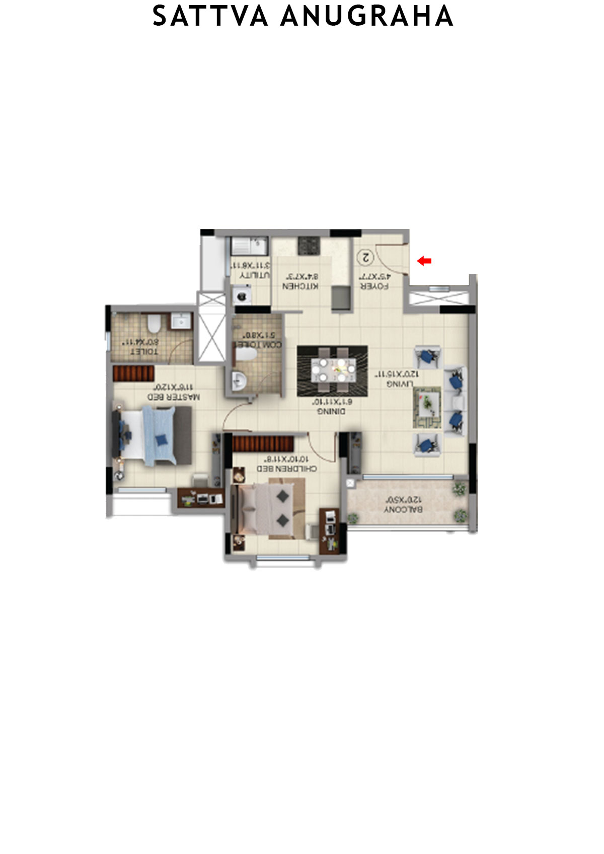 Sattva Anugraha Tower T8 Unit 2 Floor Plan