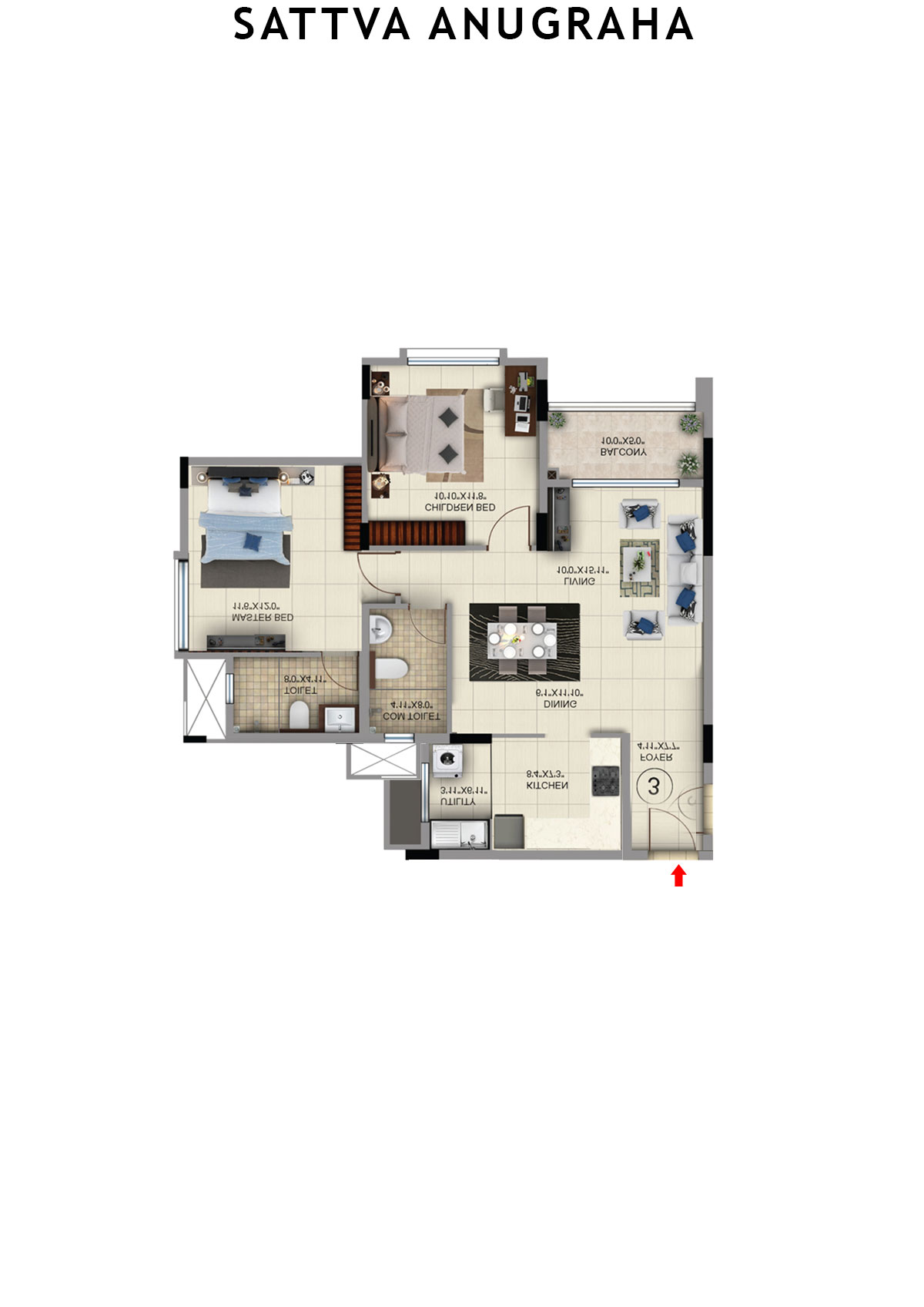 Sattva Anugraha Tower T8 Unit 3 Floor Plan